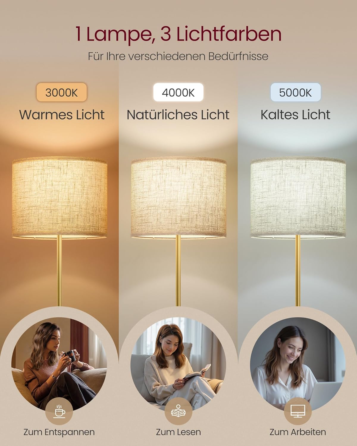 Detalle 2 de VASAGLE LFL002B02 Stehleuchte 140–170 cm