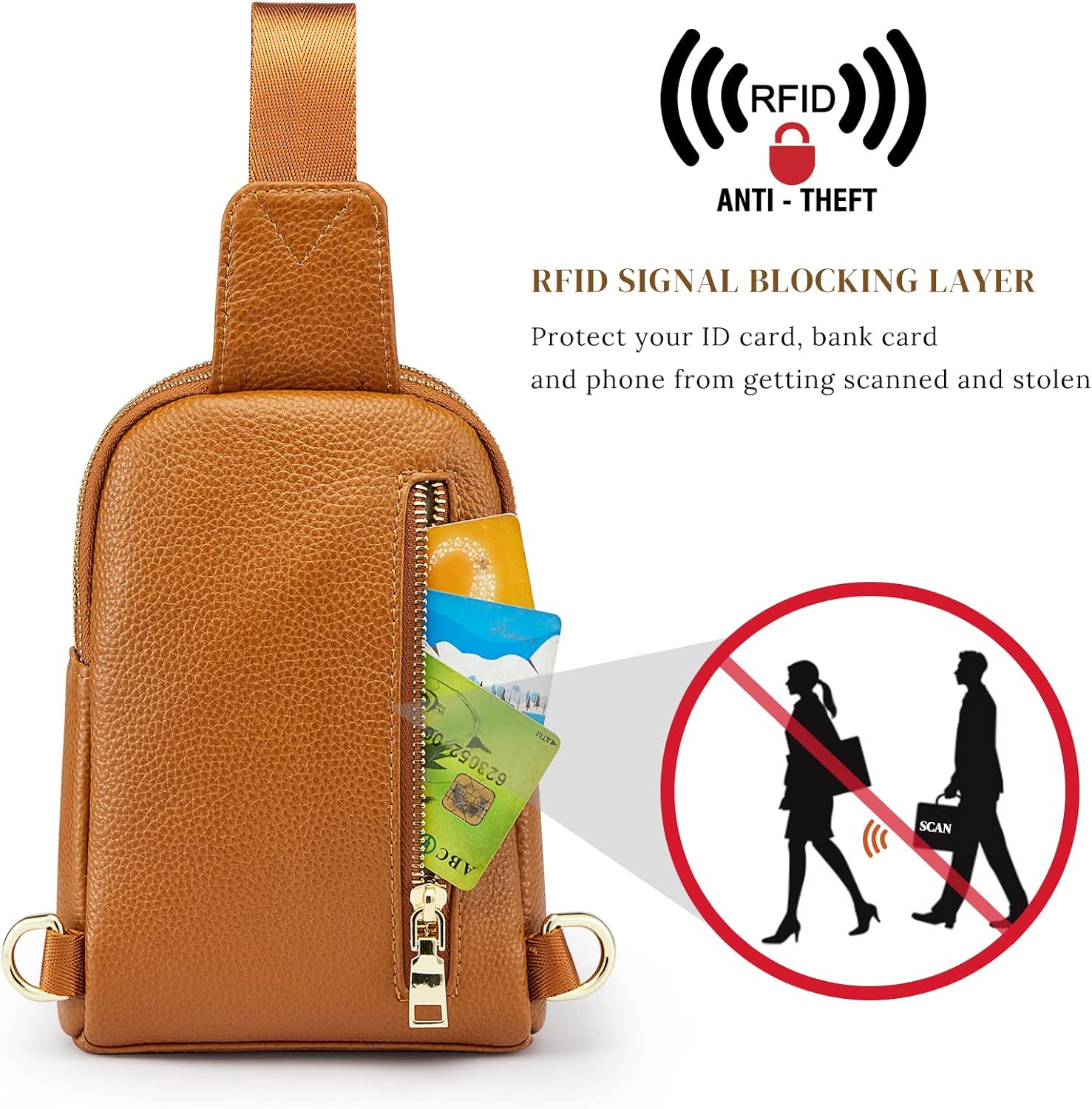 Thumbnail 3 de S-ZONE Small/Medium Leather Crossbody Sling Bag with RFID Blocking