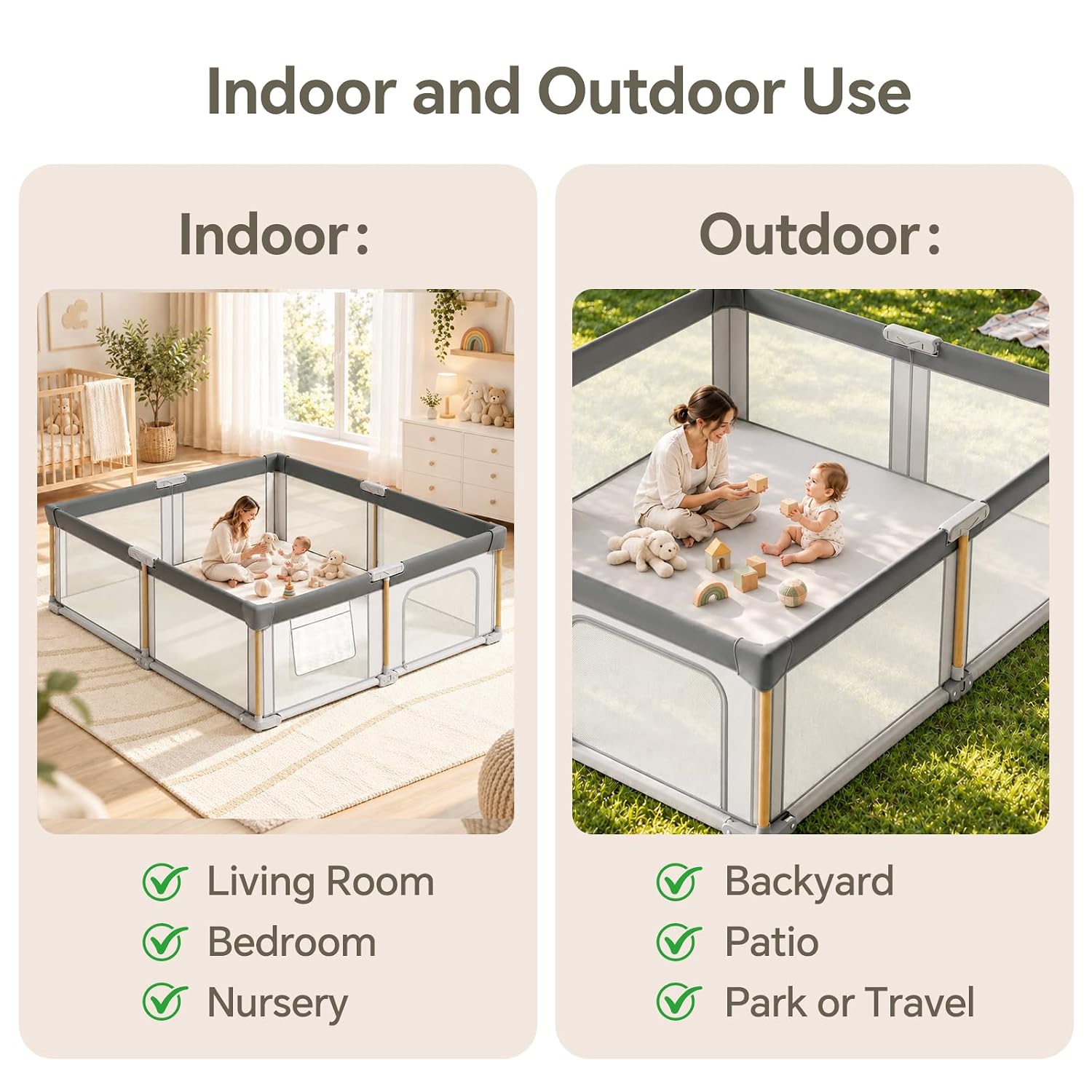 Thumbnail 6 de JevrJeur 59 x 71 in Foldable Baby Playpen with Mesh Sides and Storage Bag