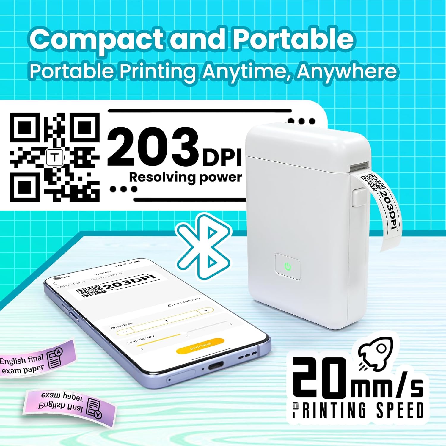 Detalle de vretti HP2 Portable Bluetooth Label Maker: compact, rechargeable, and phone‑driven labelling