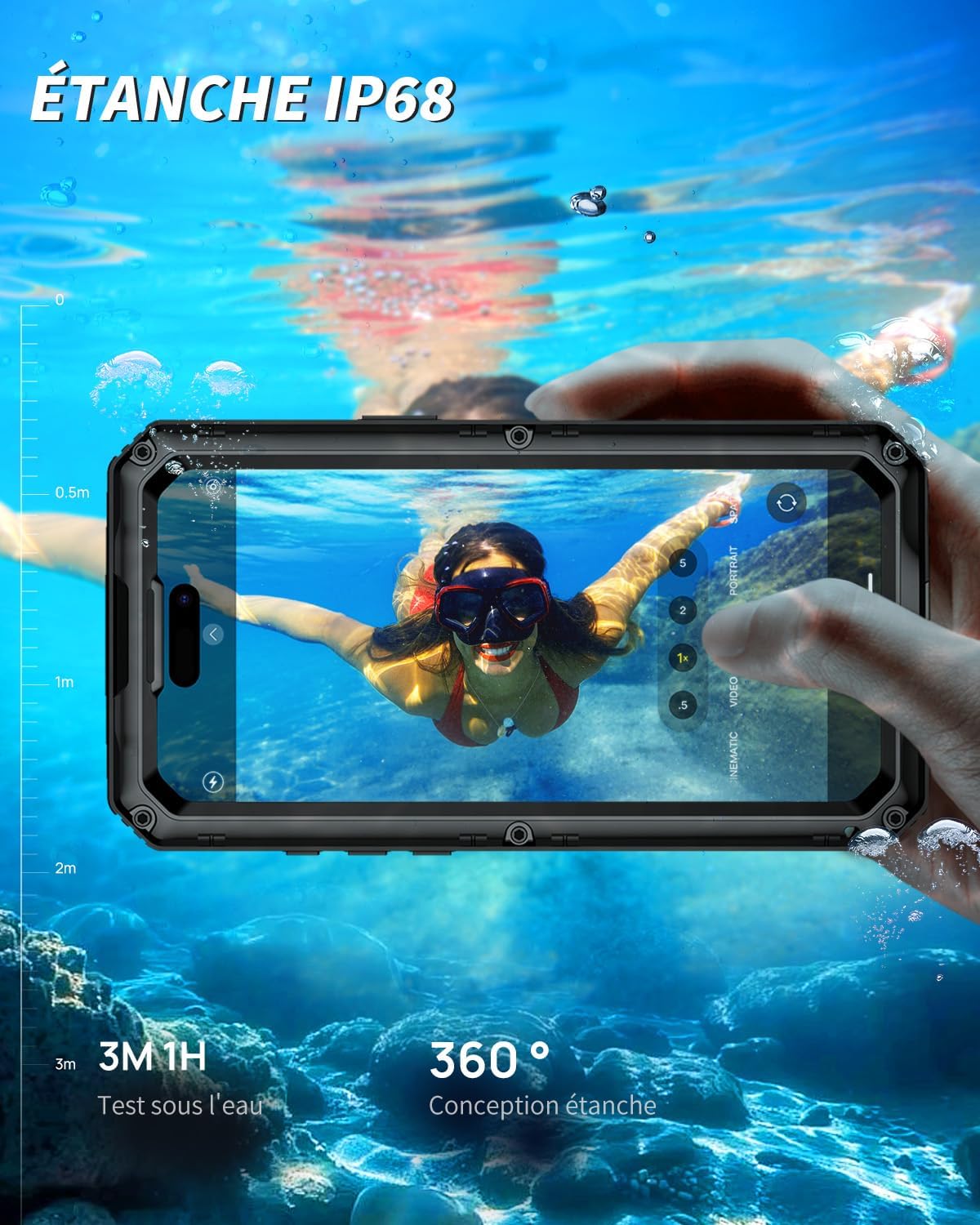 Thumbnail 1 de Seacosmo Coque pour iPhone 17 Pro – Étanche IP68, protection 360° avec écran intégré, noir