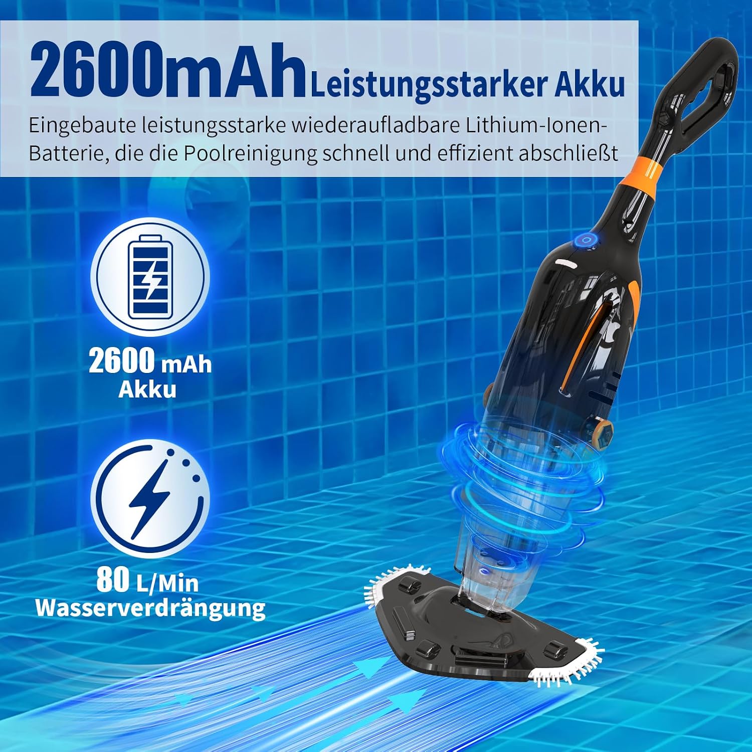 Thumbnail 4 de PoolyPoly 2026 Poolsauger mit Akku – kabelloser Bodensauger für Pools, Spas und Whirlpools