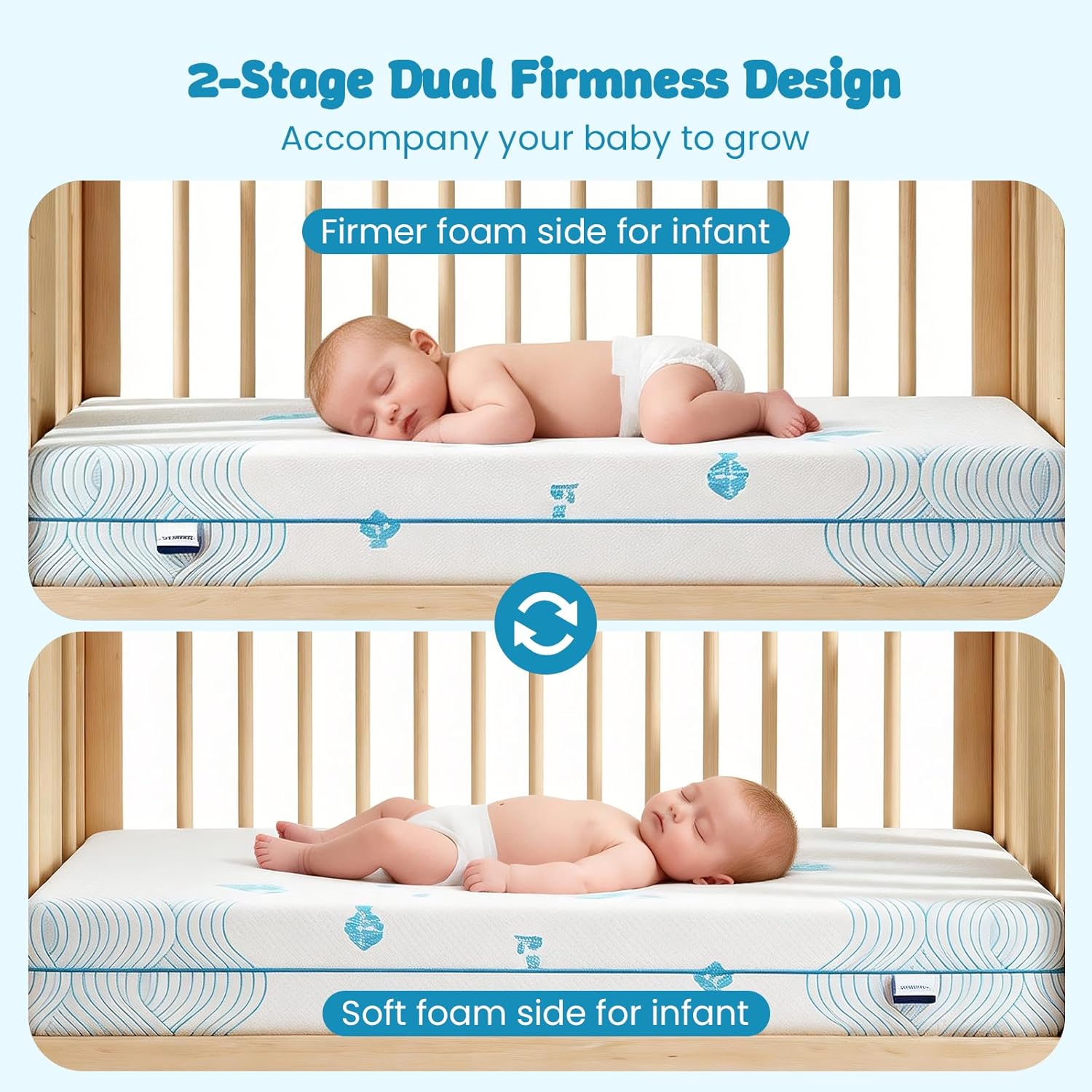 Detalle de JOYMISS JM01 Breathable Crib & Toddler Mattress, Dual-Sided Foam, Tencel Cover