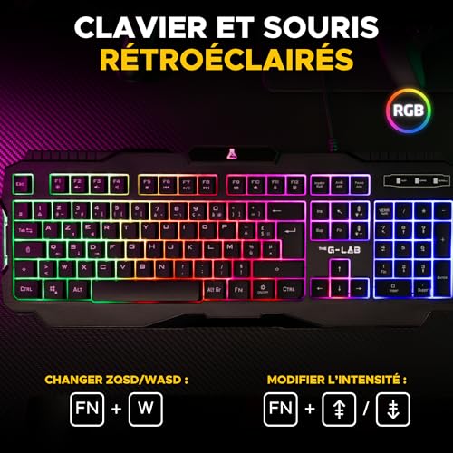 Detalle de The G-Lab Combo Hélium – Clavier + Souris + Tapis 3 en 1 pour PC, PS4/PS5 et Xbox