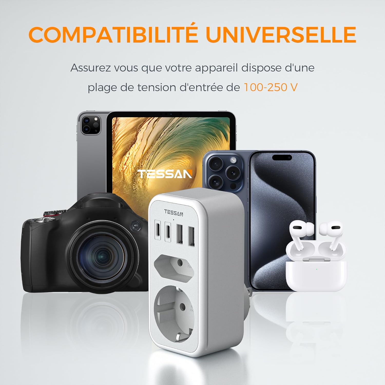 Thumbnail 4 de TESSAN Adaptateur prise USA 6 en 1 (Type B) avec 2 USB‑C et 2 USB‑A – compatible Canada, Mexique, Thaïlande et plus