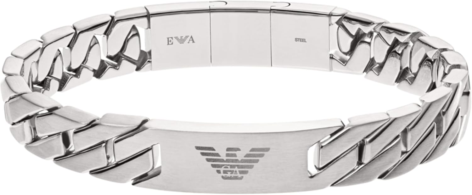 Detalle de Emporio Armani Herrenarmband: Edelstahl oder Leder mit Gliederverschluss, 18,50 cm