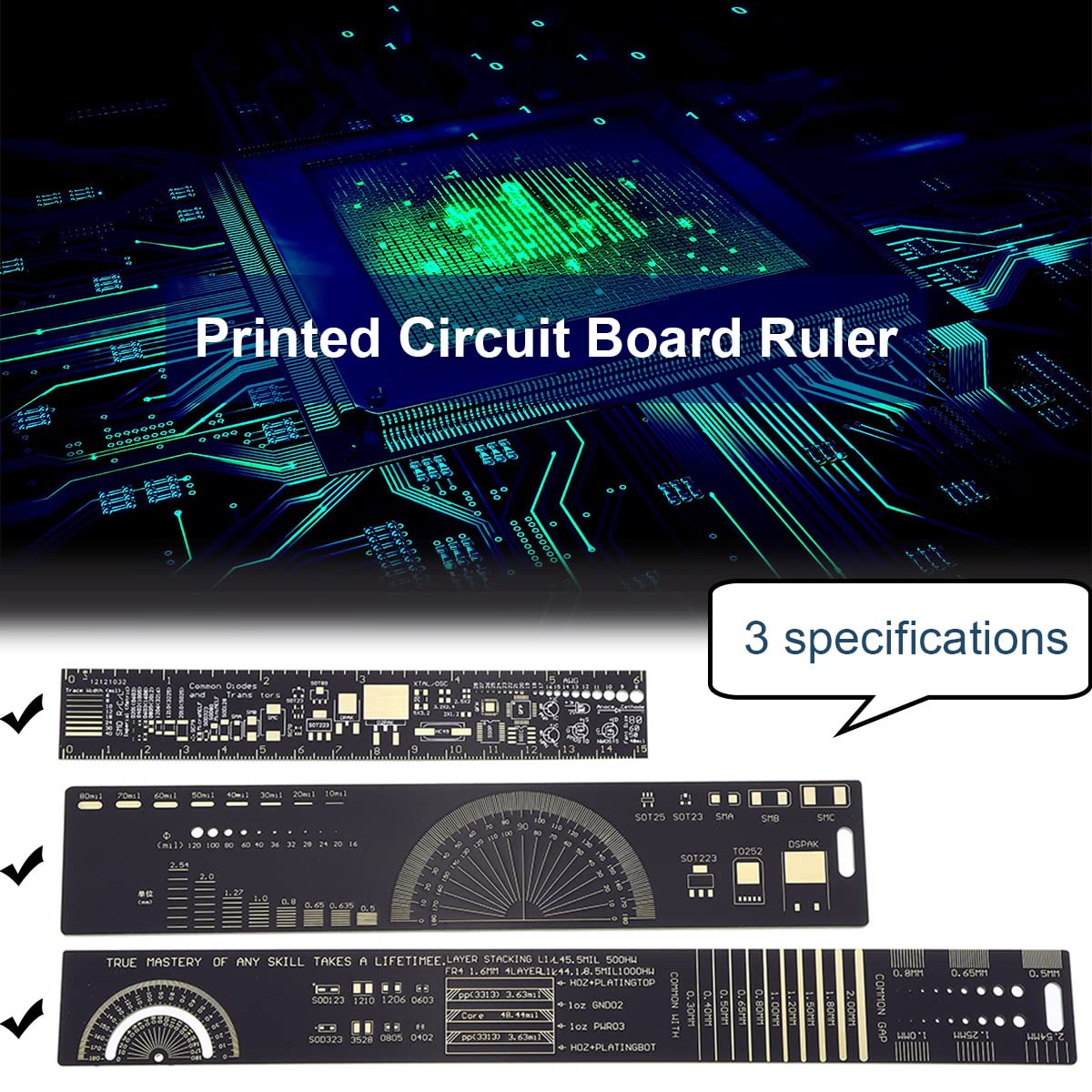 Detalle 2 de DAOKAI WE-DA-065 PCB Ruler Set, 15/20/25 cm with Component References