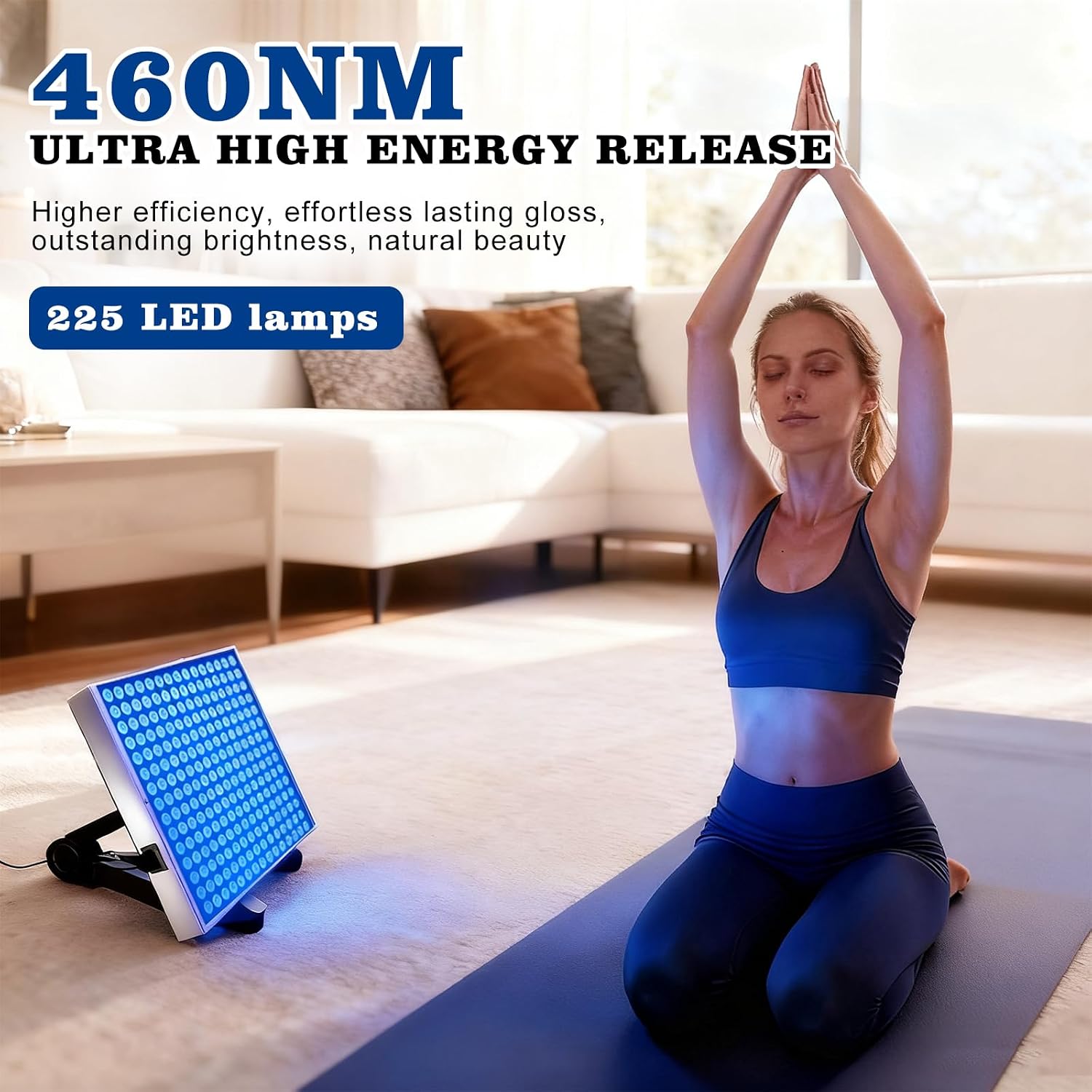 Detalle de Tanning Lamp Sun Lamp for Face and Body – 225 LEDs, Foldable, with Eye Mask & Tripod (Blue)
