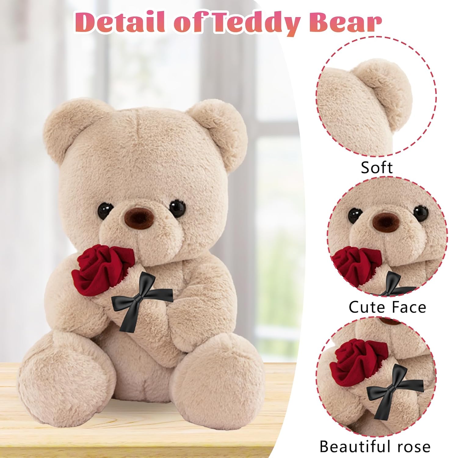Detalle de LIHIQIYA Ours en Peluche avec Rose — 45 cm, cadeau romantique et doux compagnon