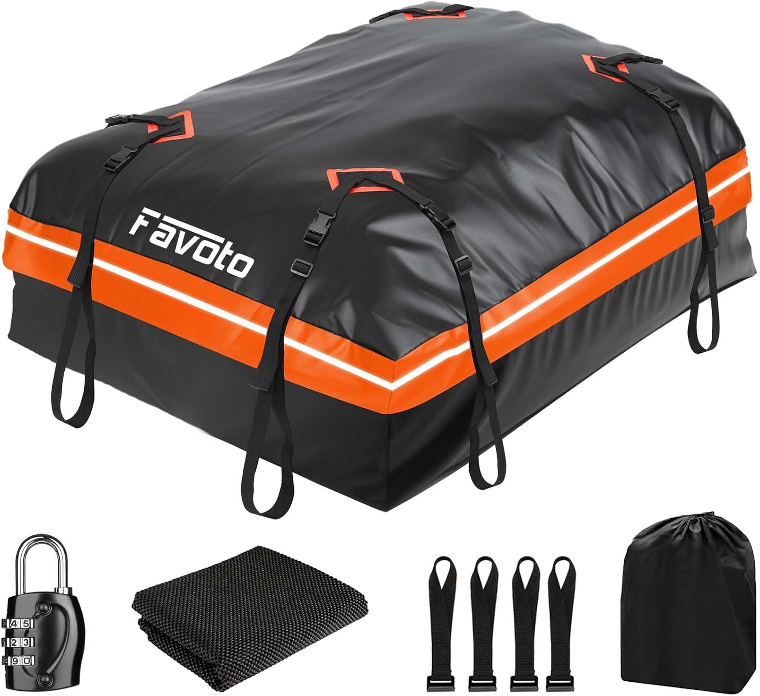 Favoto Box da Tetto Auto Impermeabile 425L – Borsa Portapacchi Pieghevole con Tappetino Antiscivolo e Cinghie (Nero)