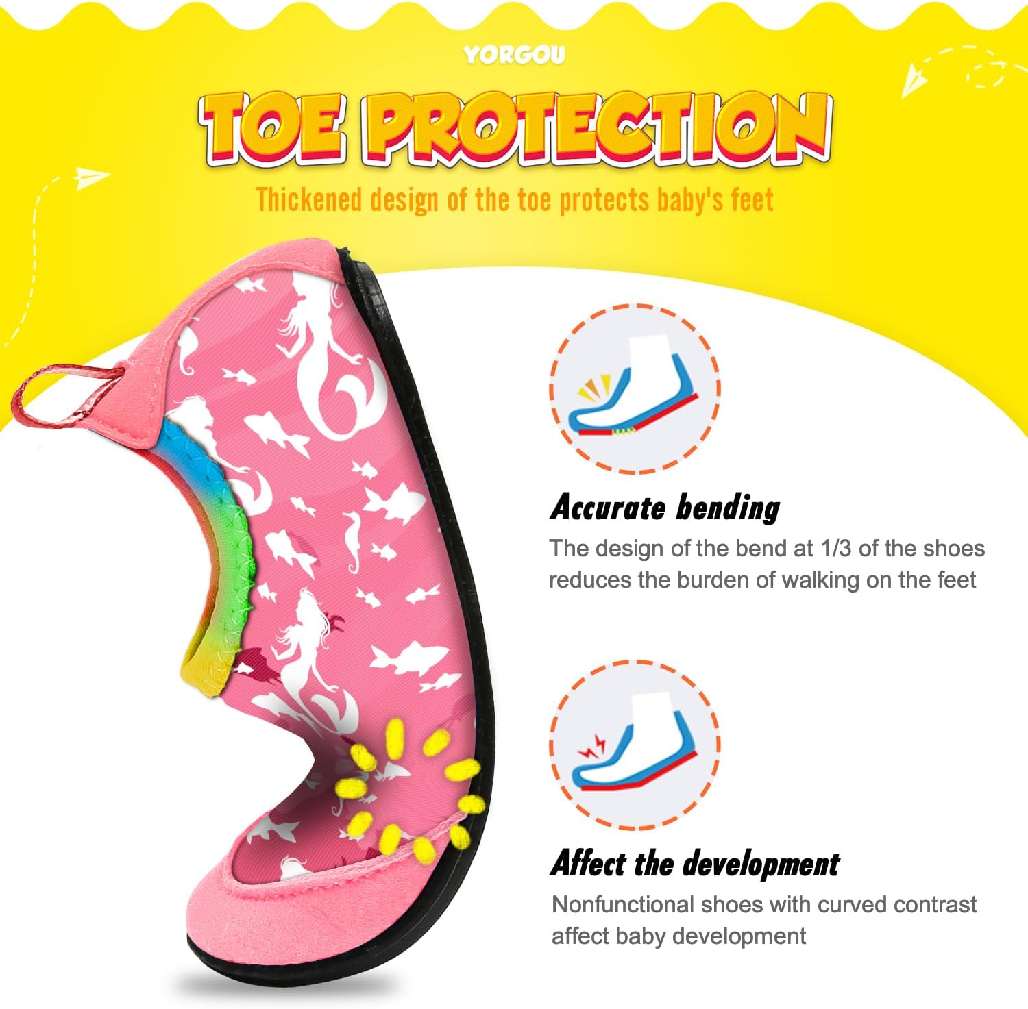 Detalle de Yorgou Mermaid Pink Water Shoes for Toddlers – Non-Slip Beach & Pool Aqua Socks (UK size 6.5/7)