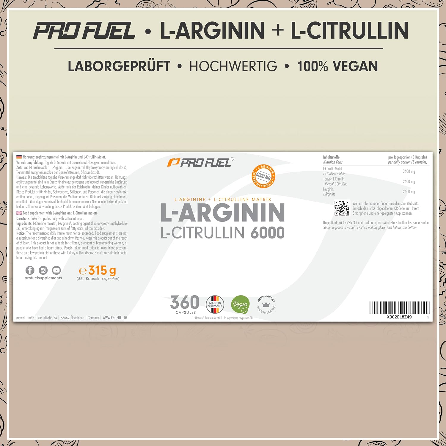 Thumbnail 5 de L‑Arginin + L‑Citrullin‑Malat 360 Kapseln — 6000 mg täglich 💊