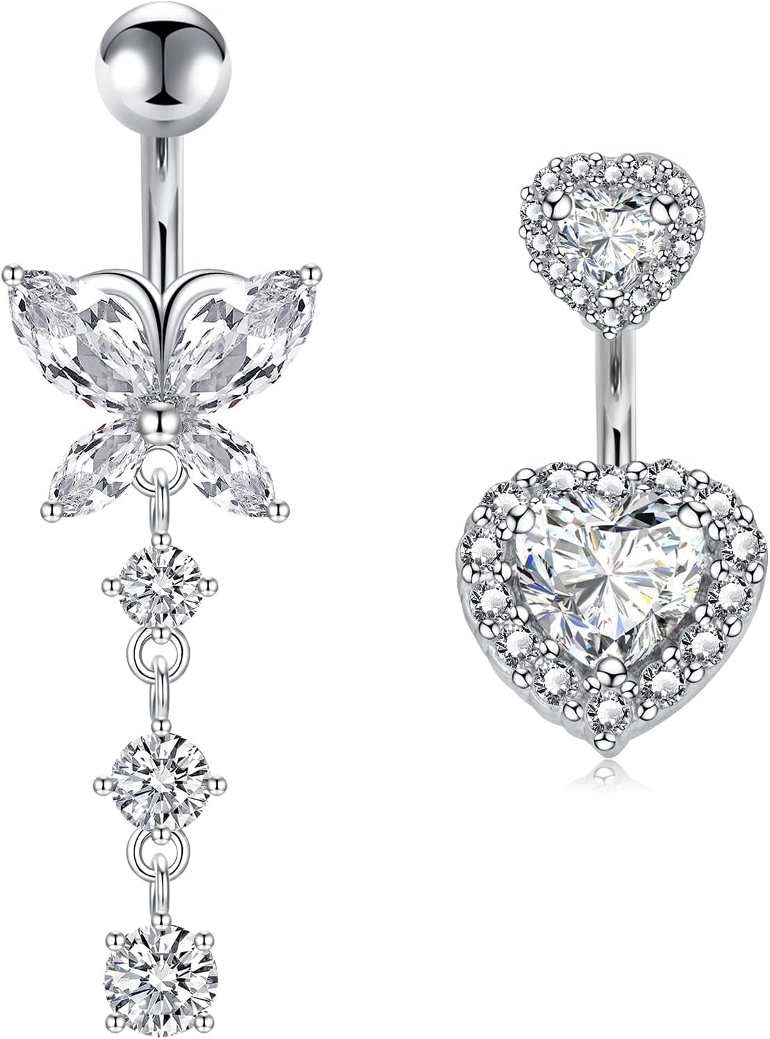 Thumbnail 6 de WillTen 14G Bauchnabelpiercing Set – 3 verschiedene Designs (6–10 mm) aus 316L Edelstahl mit CZ