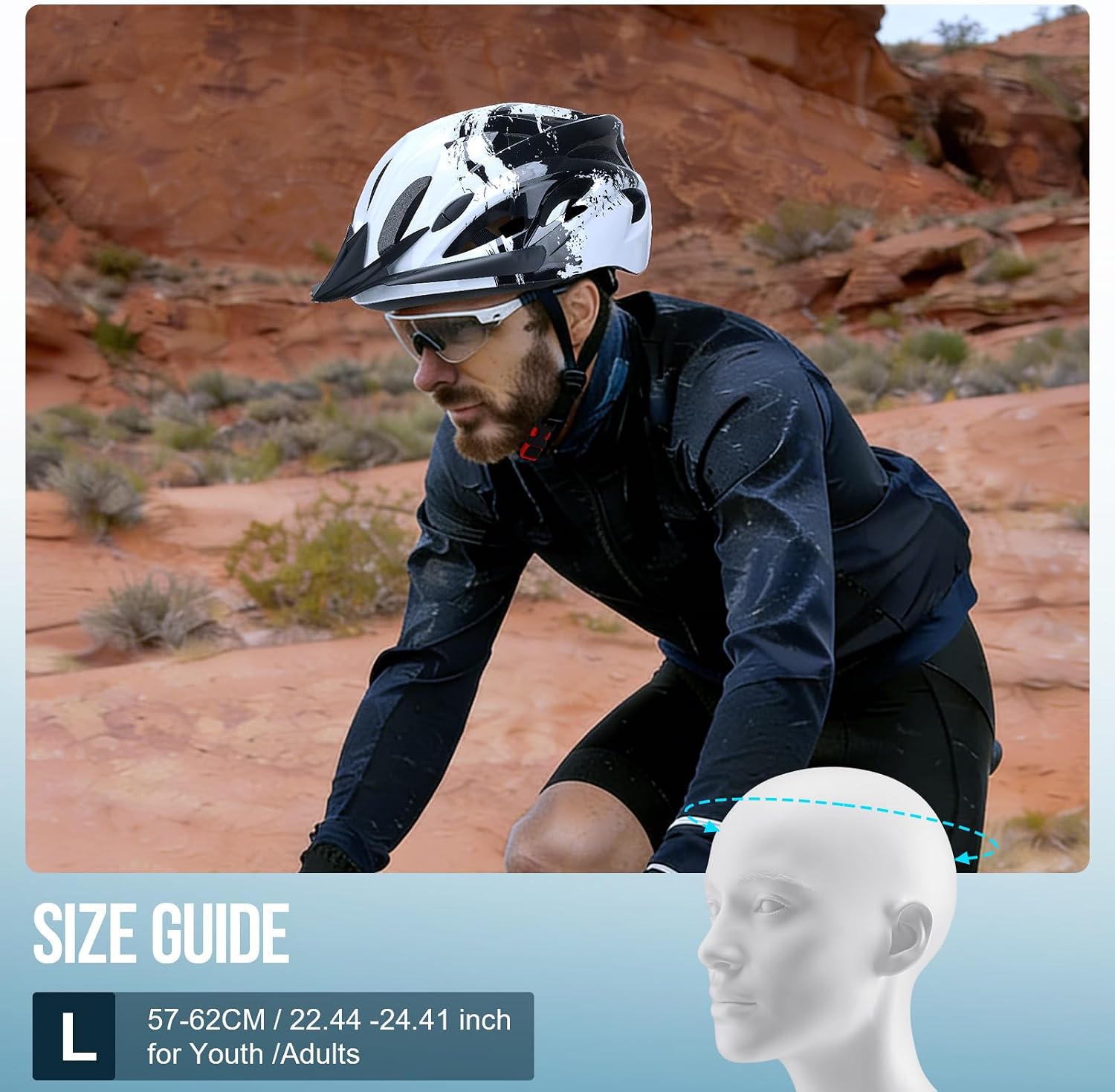 Detalle de Cycle Helmet Adults: Lightweight Bike Helmet with LED Rear Light, 57–62cm