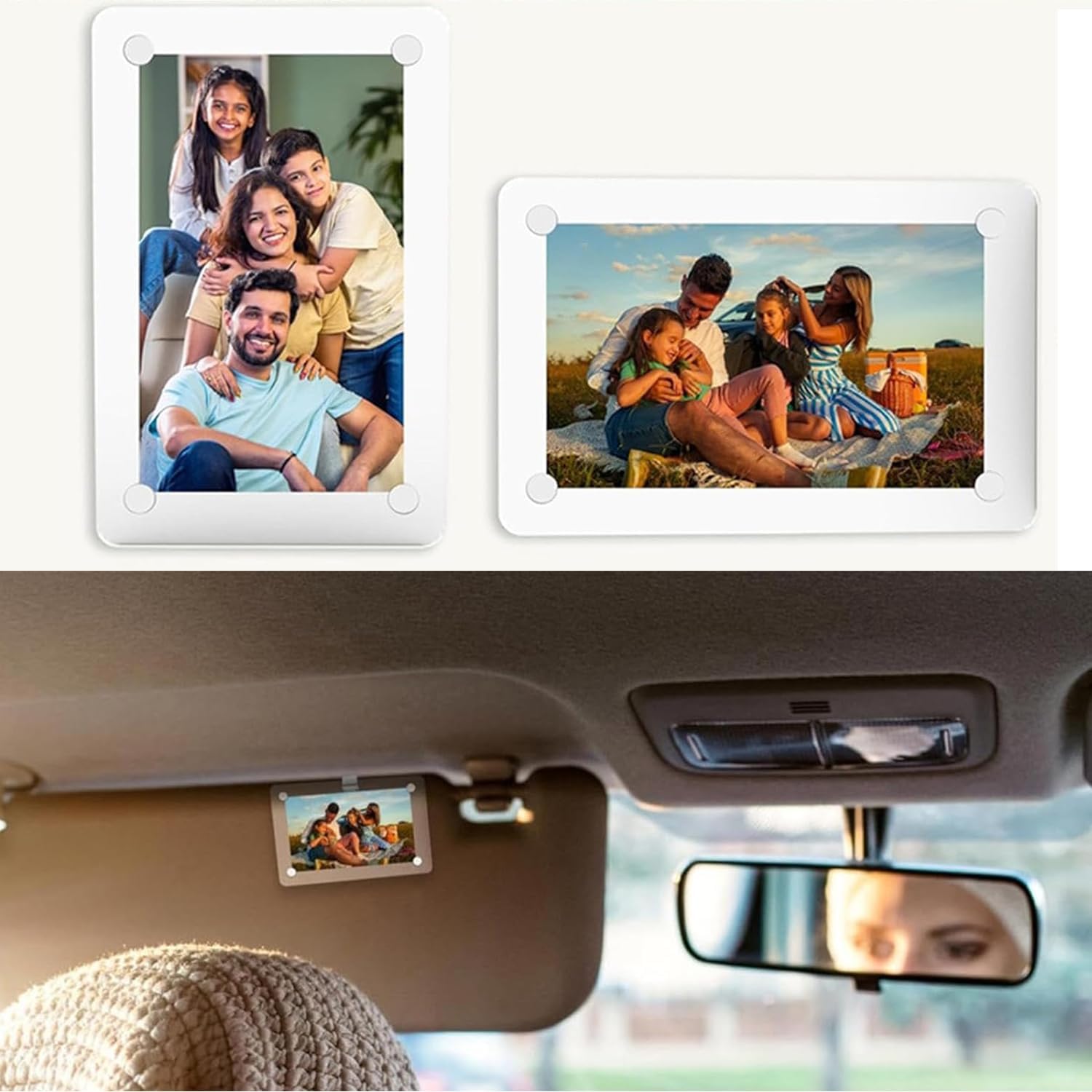 Detalle de 2 Pack Magnetic Car Sun Visor Photo Clips - Personalised Acrylic Frame with Stainless Steel & Transparent Holder