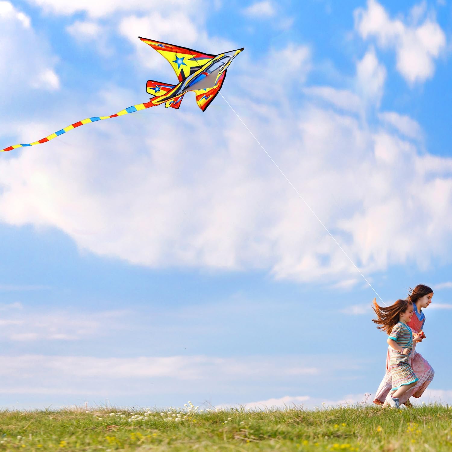 Thumbnail 3 de HUGE Fighter Plane Kite for Kids and Adults – 58" Wide with 10.2ft Tail, 200ft Line & Swivel Included