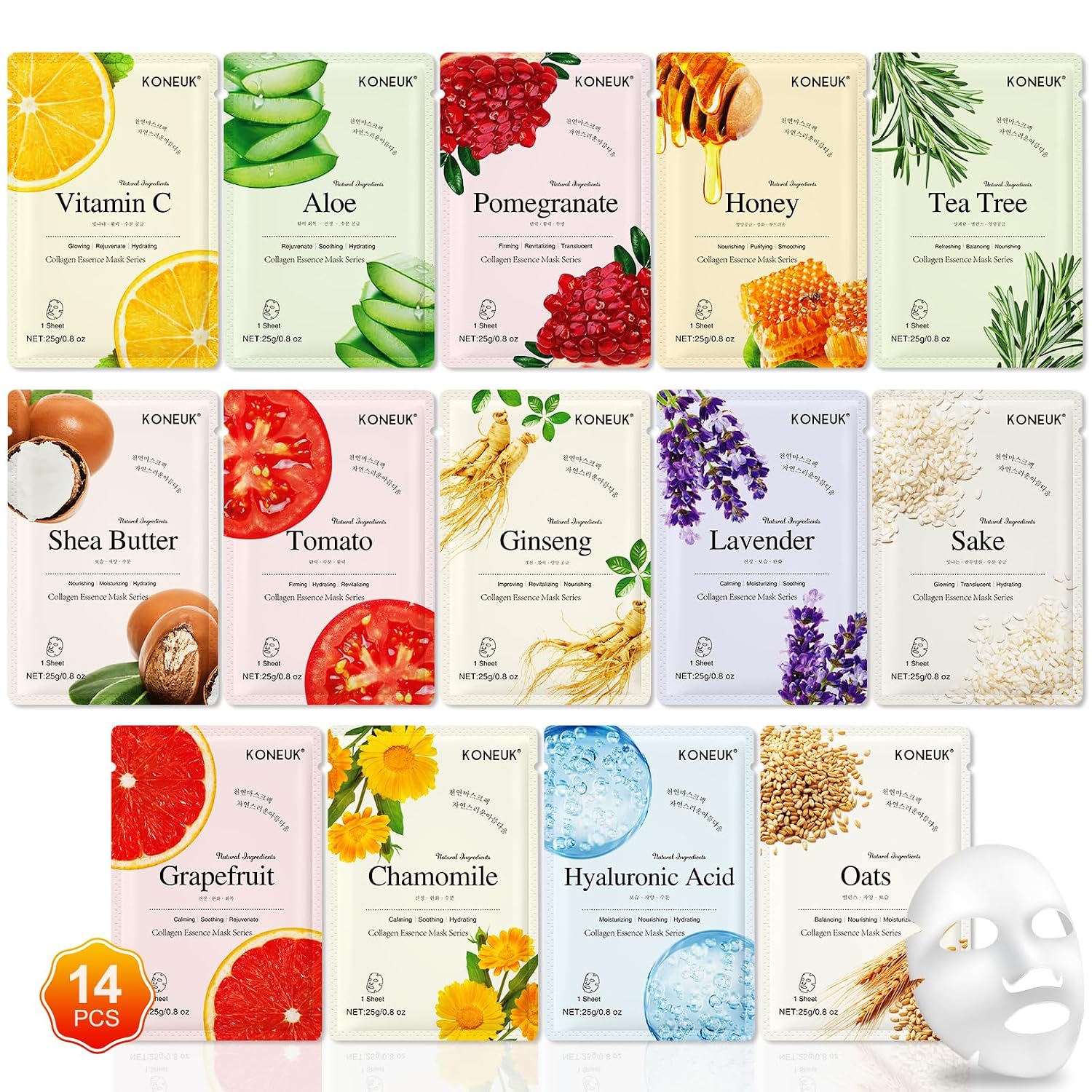 Detalle de KONEUK 14 Pack Sheet Face Masks