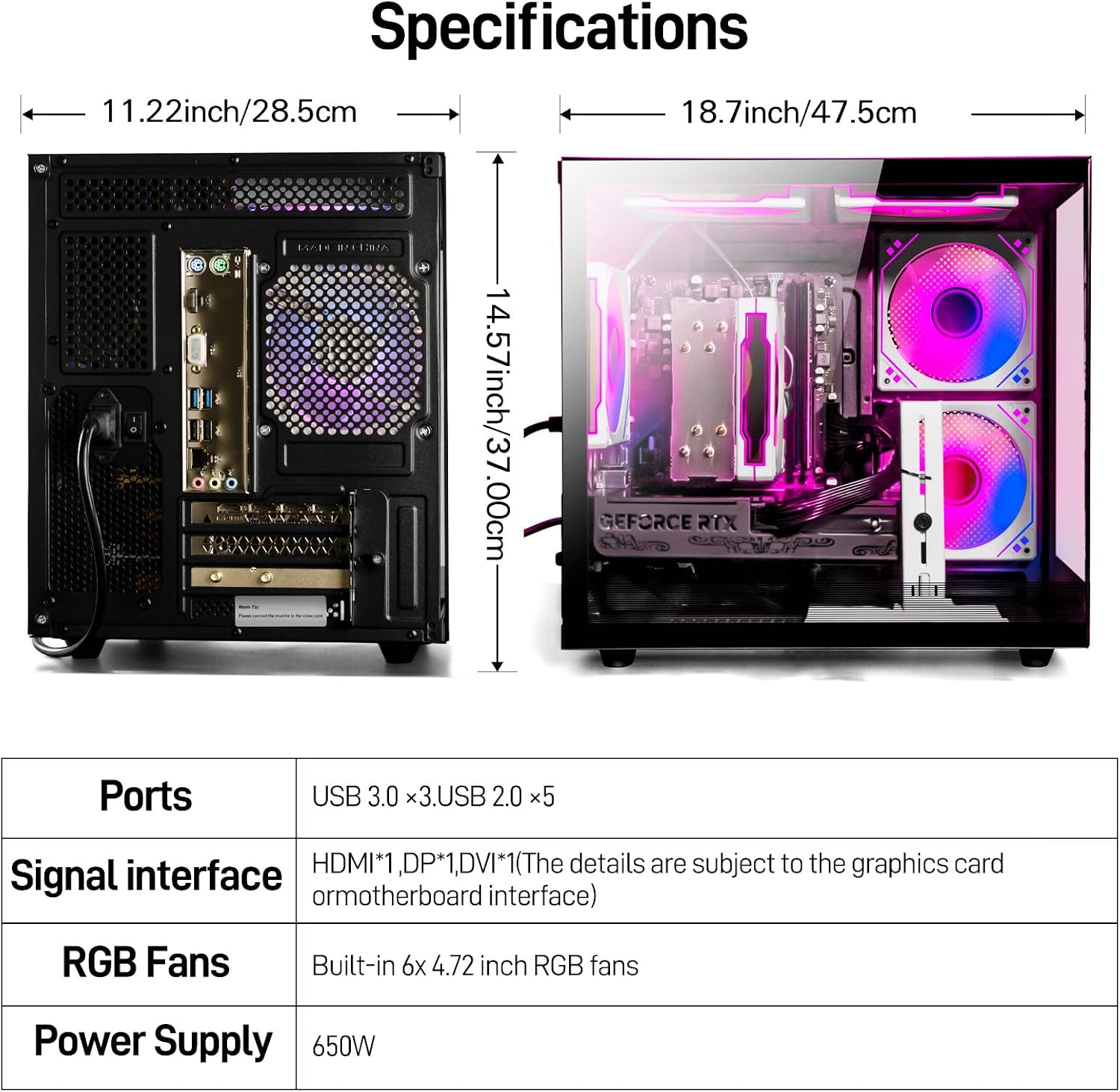 Detalle de WIWB Gaming PC Desktop: Ryzen 7 5700X + RTX 5060 (16GB/1TB NVMe) Prebuilt Tower