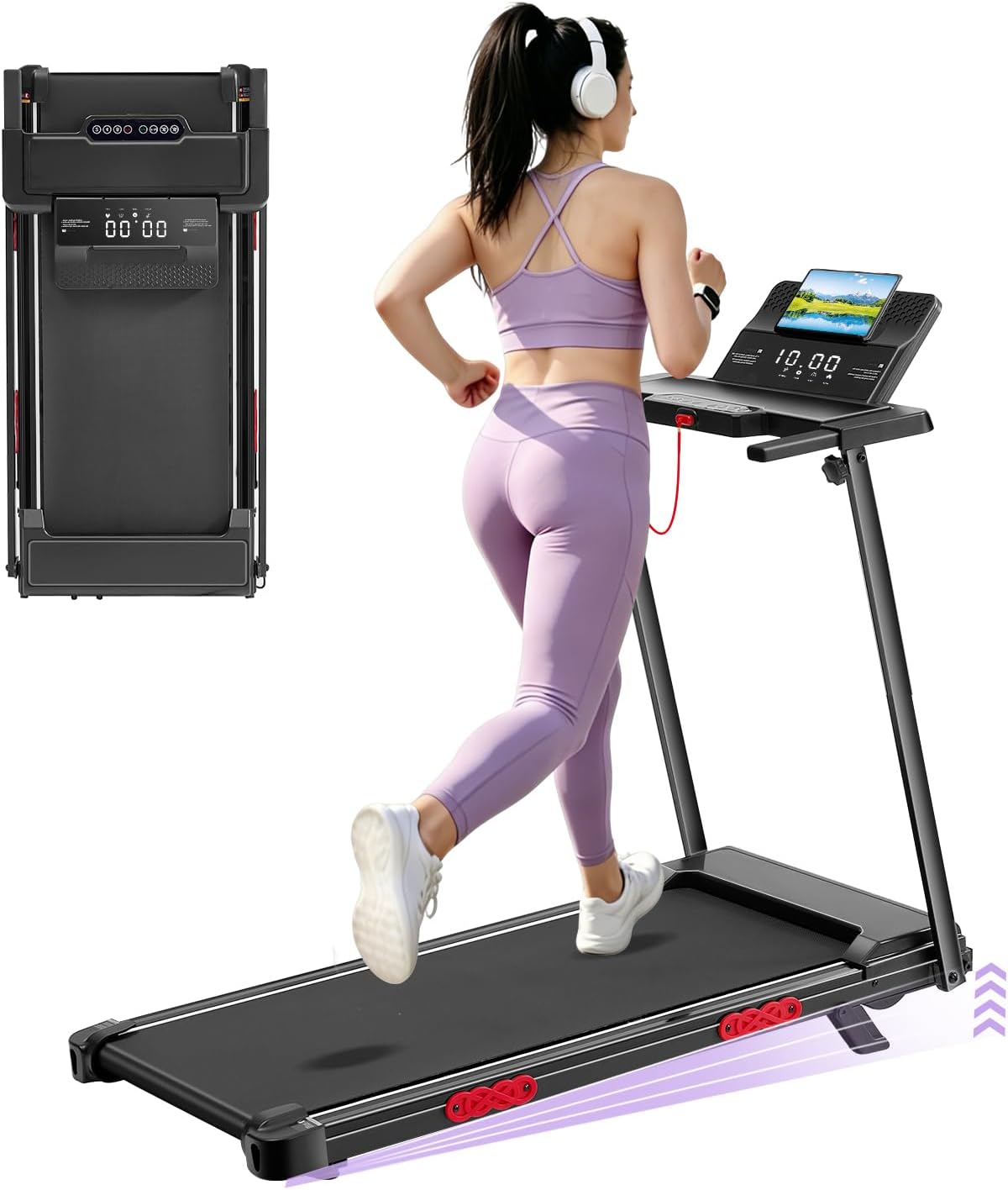 Detalle de SUOUER 380TM-JKZ Compact Walking Pad Treadmill with Handlebar, Incline and LED Display