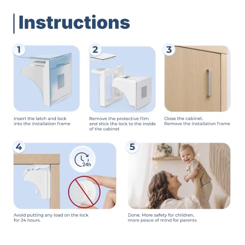 Detalle de Hoffenbach 12 Locks & 3 Keys Magnetic Cupboard Locks – Invisible Baby Proofing for Cabinets and Drawers (White)