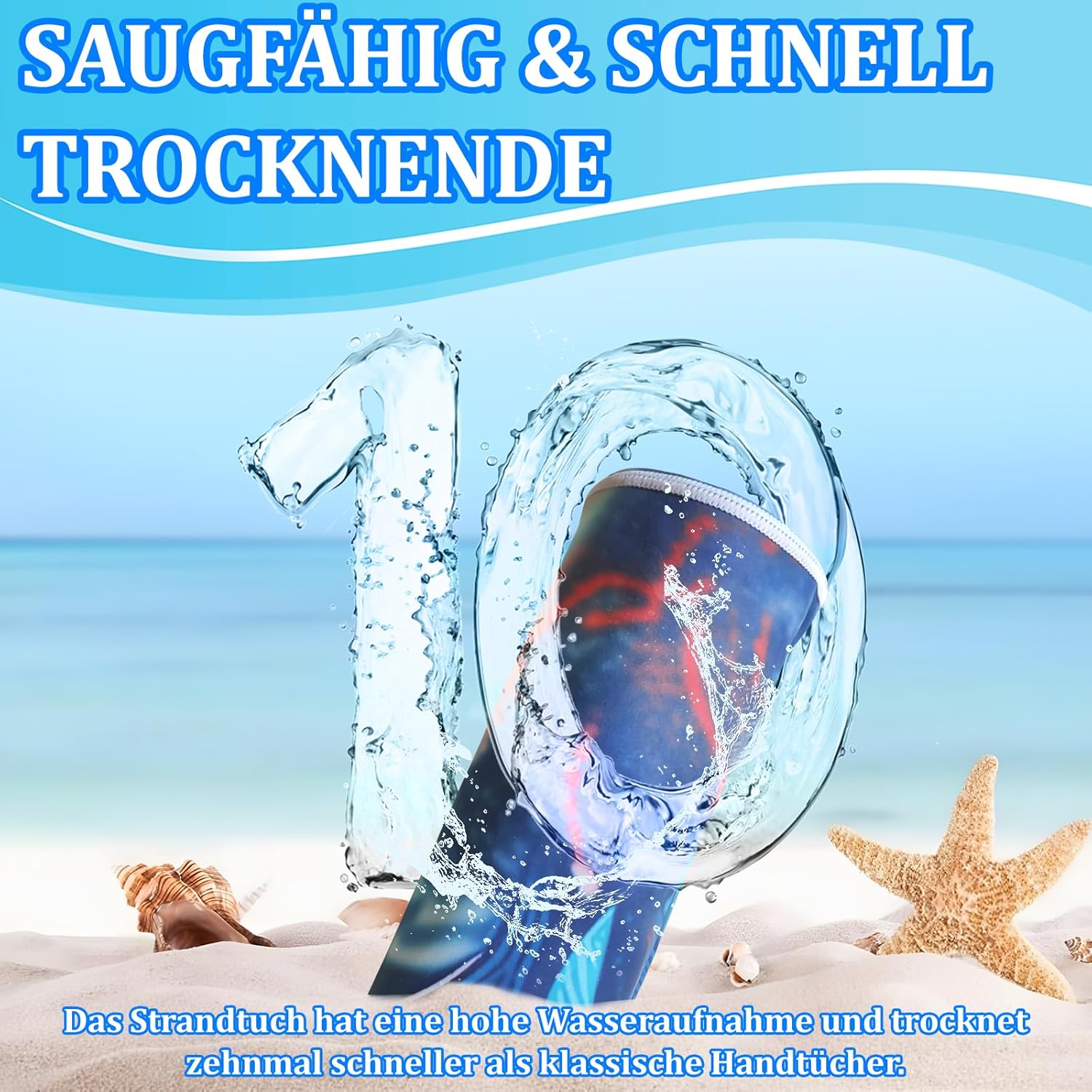 Detalle 2 de Giyim Strandhandtuch Groß 180 x 100 cm – Mikrofaser-Strandtuch mit Tasche