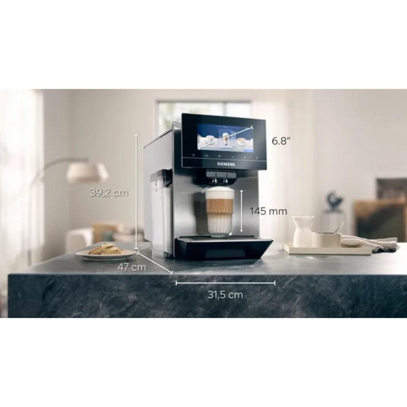 Detalle de Cafetera Espresso Siemens TQ903D03: máquina automática con molinillo cerámico para dos tazas