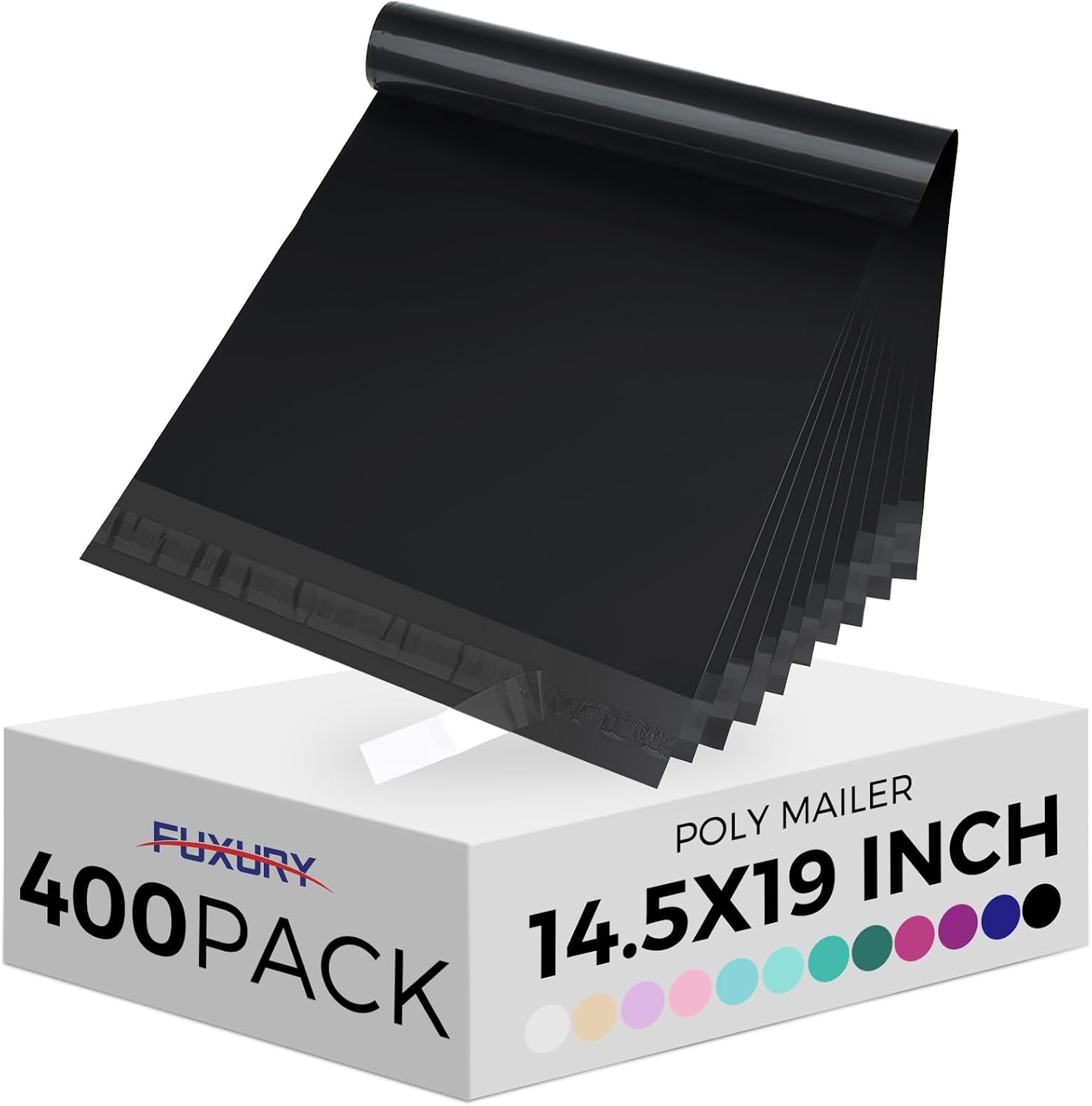 Detalle de Fuxury 14.5x19 Poly Mailers, 400 Black Self-Seal Shipping Bags