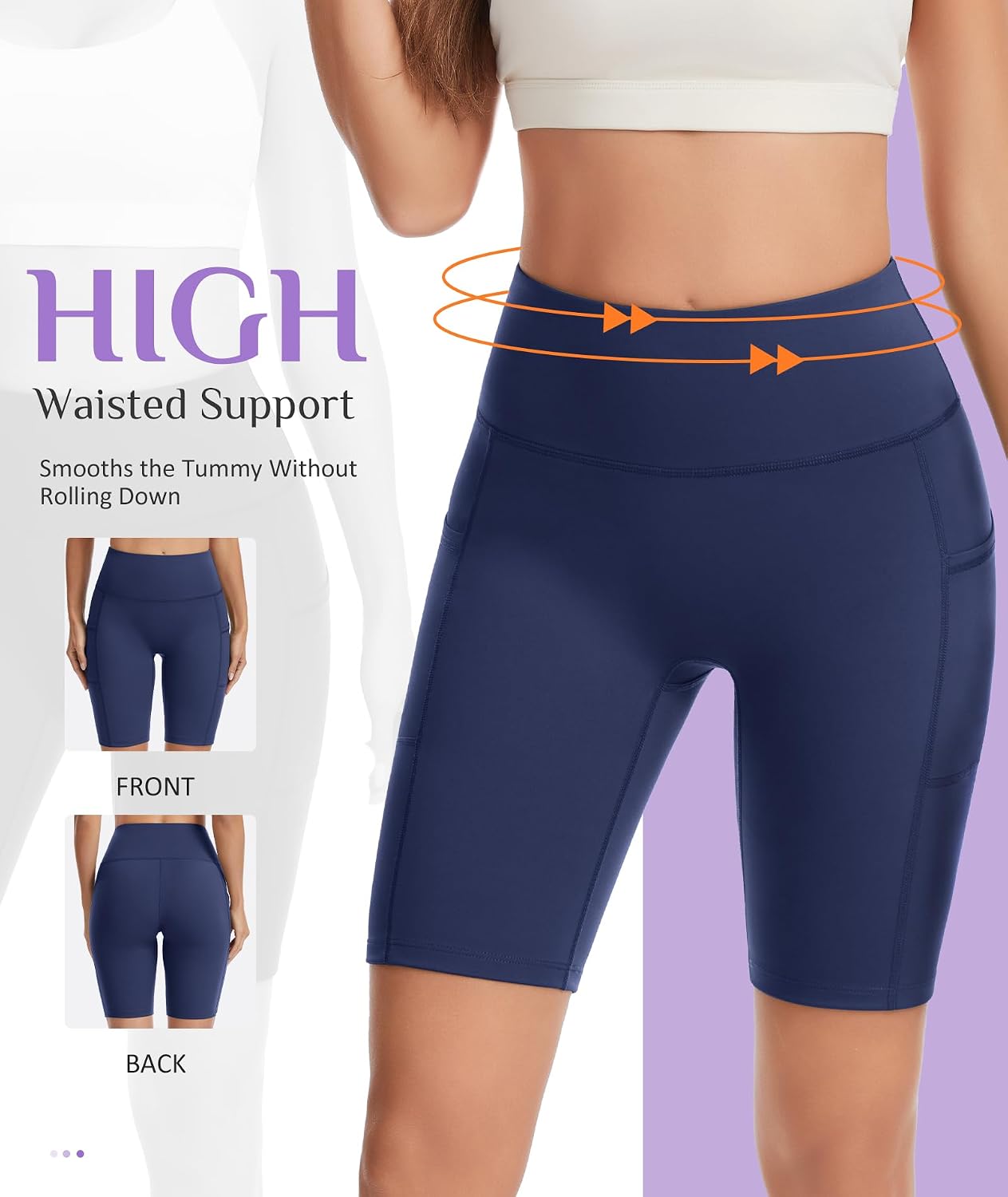 Detalle de YADIFEN High-Waisted Cycling Shorts for Women with Pockets (tummy control gym shorts)