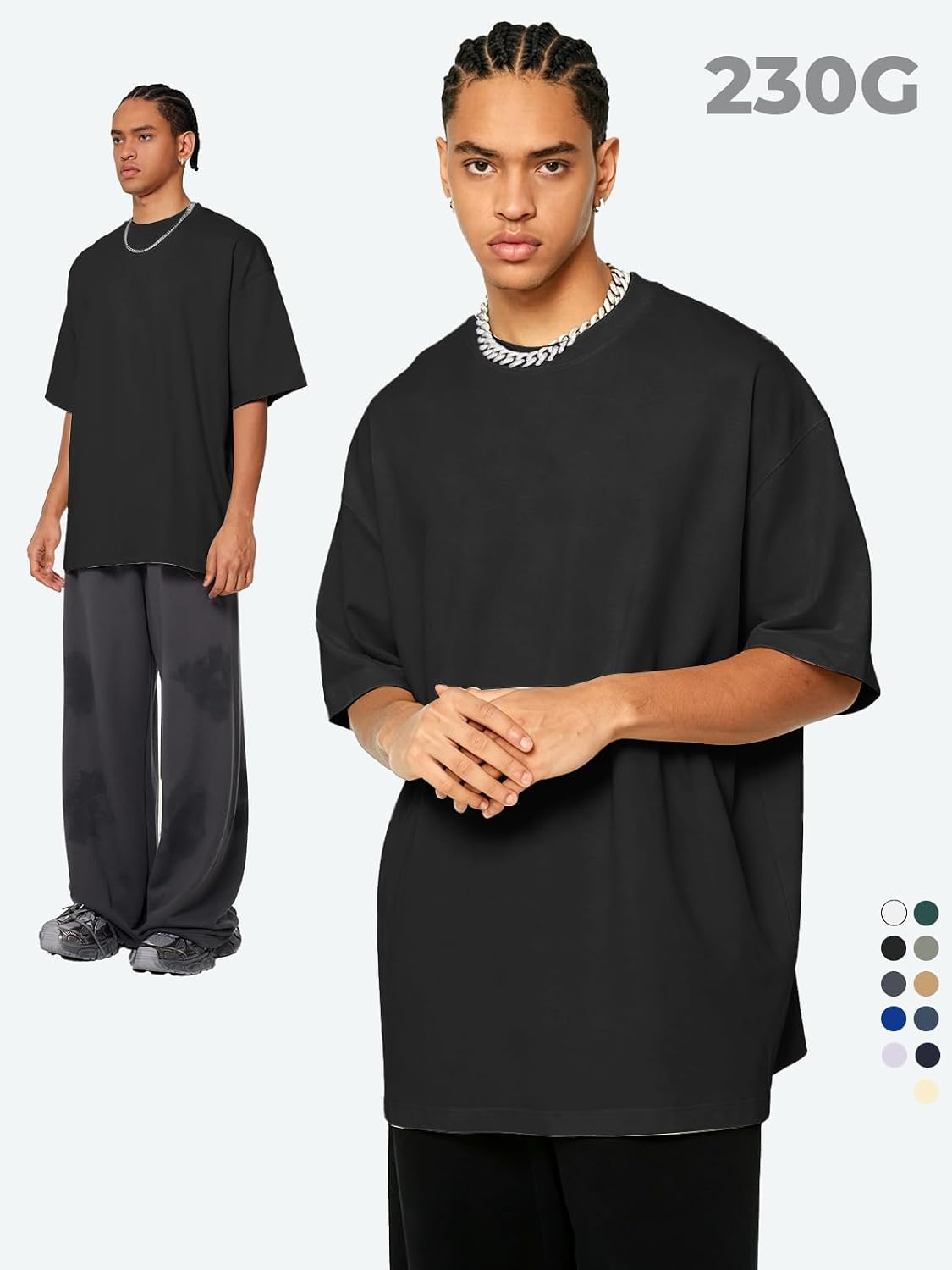 Detalle de Men's Oversized Heavyweight Cotton T-Shirt, Crew Neck, Short Sleeve