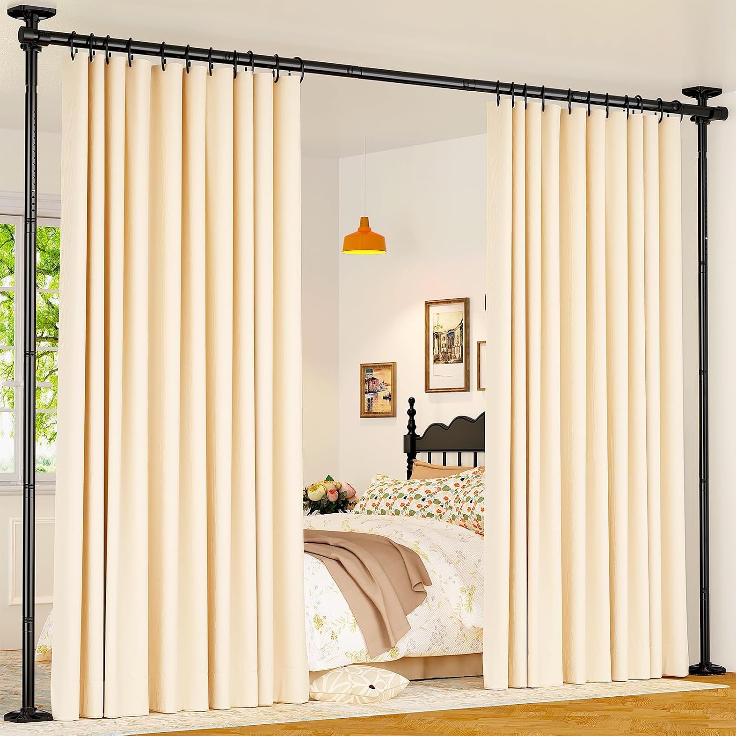 Detalle de Yeabett Raumteiler-Stange – Raumtrennsystem ohne Bohren, 122–305 cm × 70–177 cm (H×B), schwarz