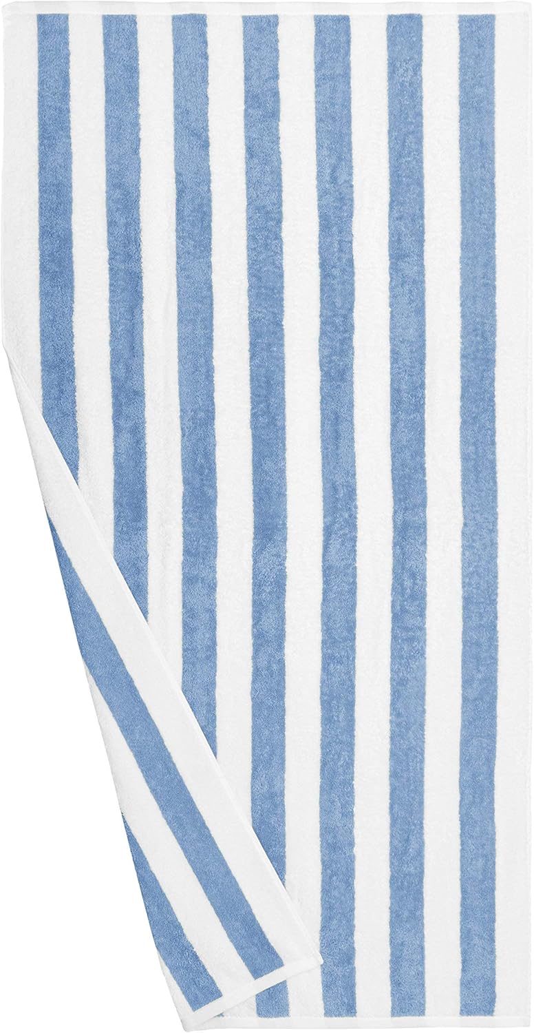 Detalle 2 de Amazon Basics Teli mare in cotone a righe, set da 2 pezzi (76 x 152 cm) Celeste