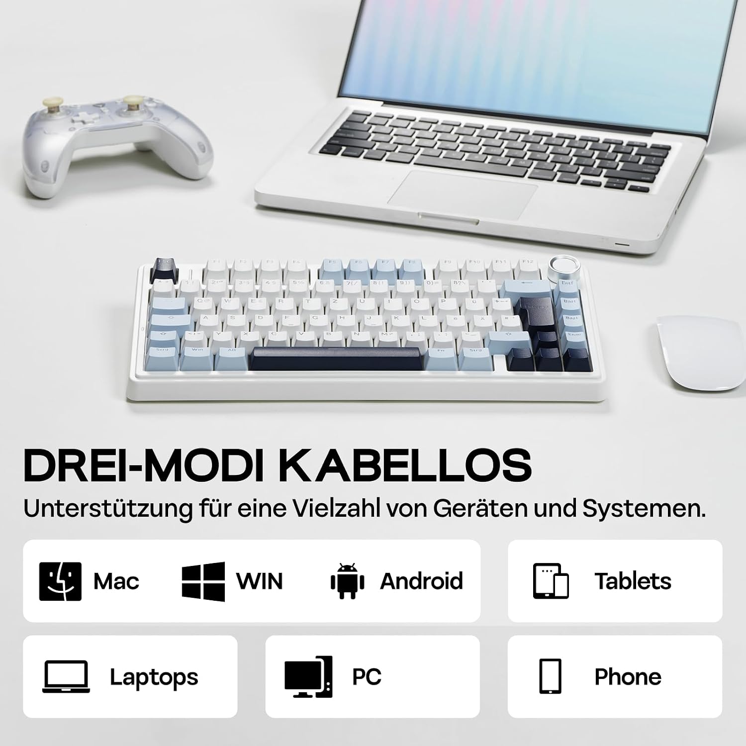 Detalle de EPOMAKER x Aula F75-ISO 75%-Mechanische Tastatur (DE QWERTZ) mit Hot-Swap, BT/2,4 GHz/USB-C