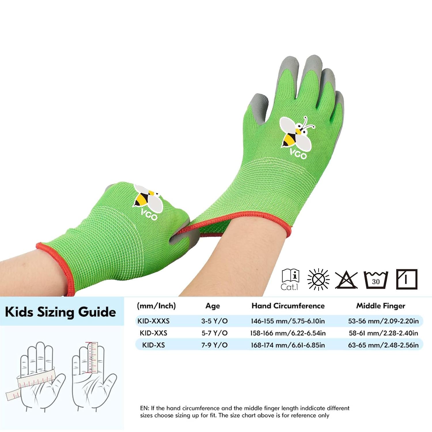 Thumbnail 5 de Vgo... 3 paia guanti da giardinaggio per bambini 3-9 anni, lattice grip traspirante (taglia XS, verde)