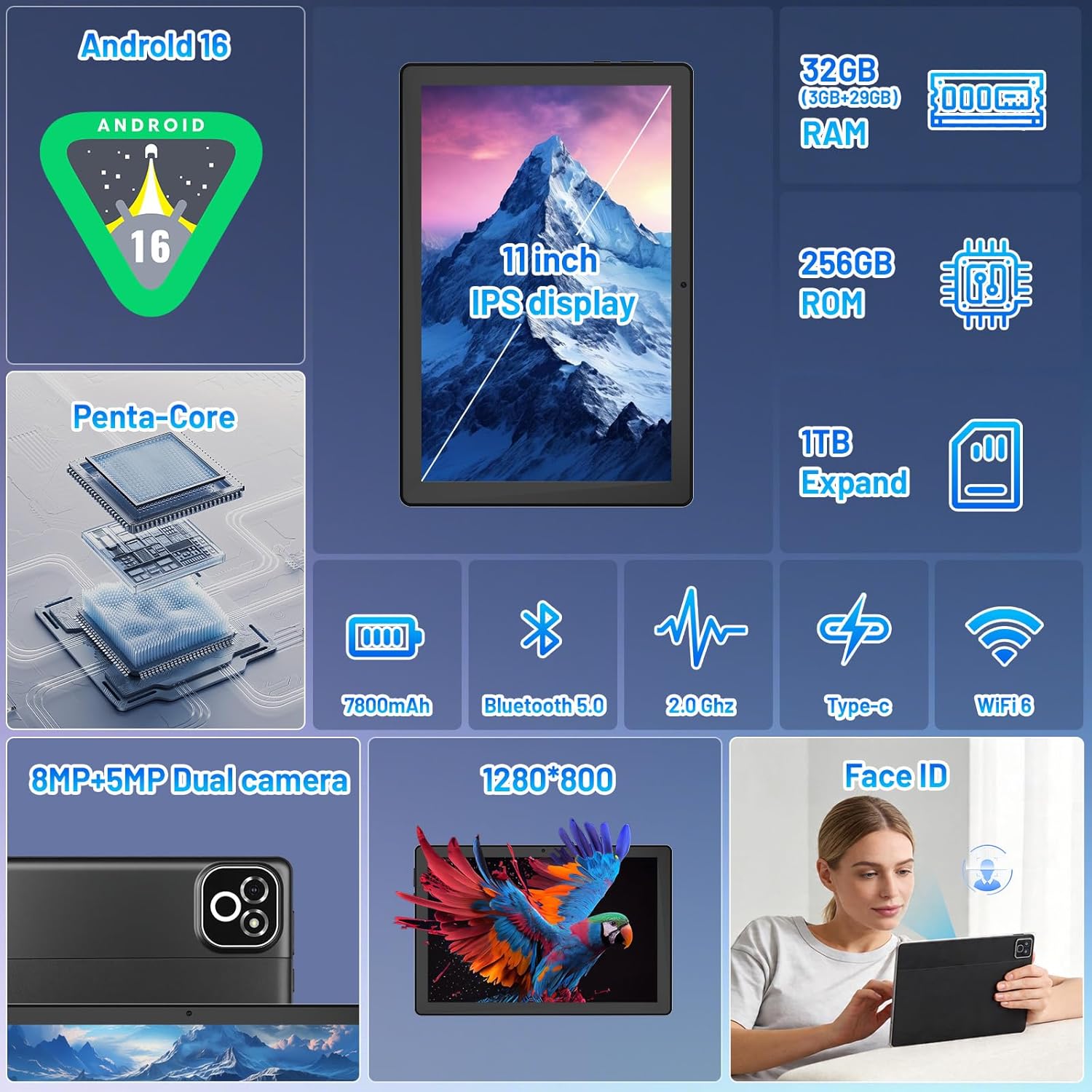 Thumbnail 1 de MUISOO 11-inch Android Tablet with Keyboard and Accessories (256GB + 1TB Expand)