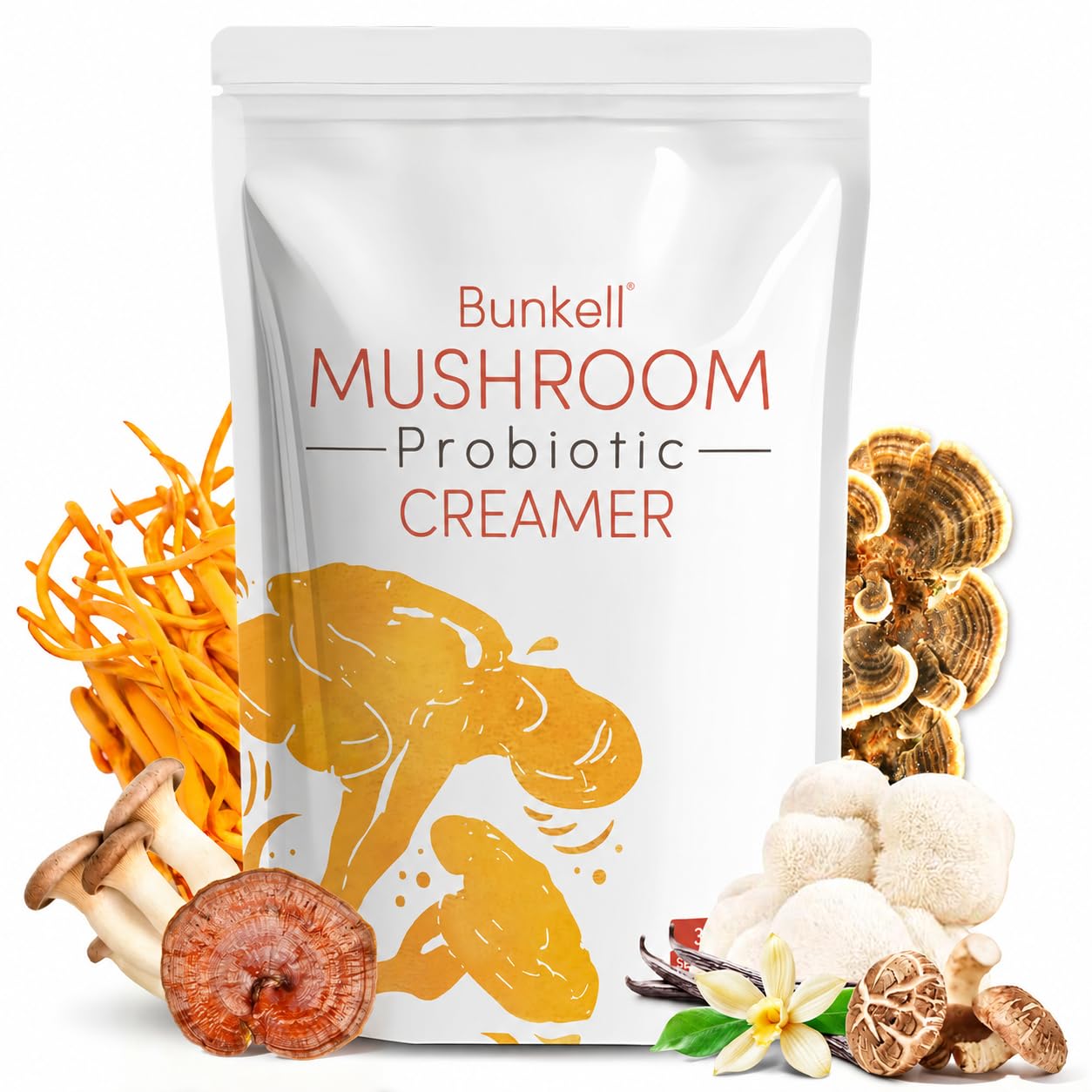 Detalle de Bunkell Mushroom Coffee Creamer with Six Mushrooms, Probiotics and Vanilla