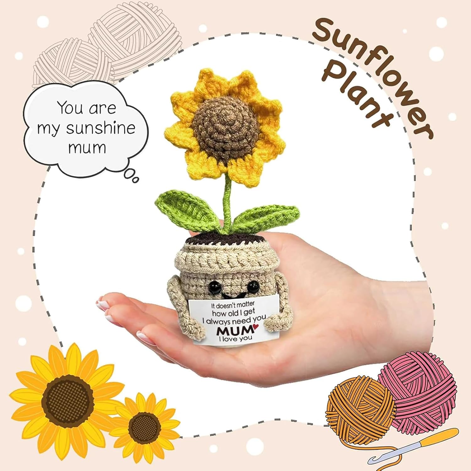 Thumbnail 5 de Handmade crochet sunflower gift for mum 4.75 in