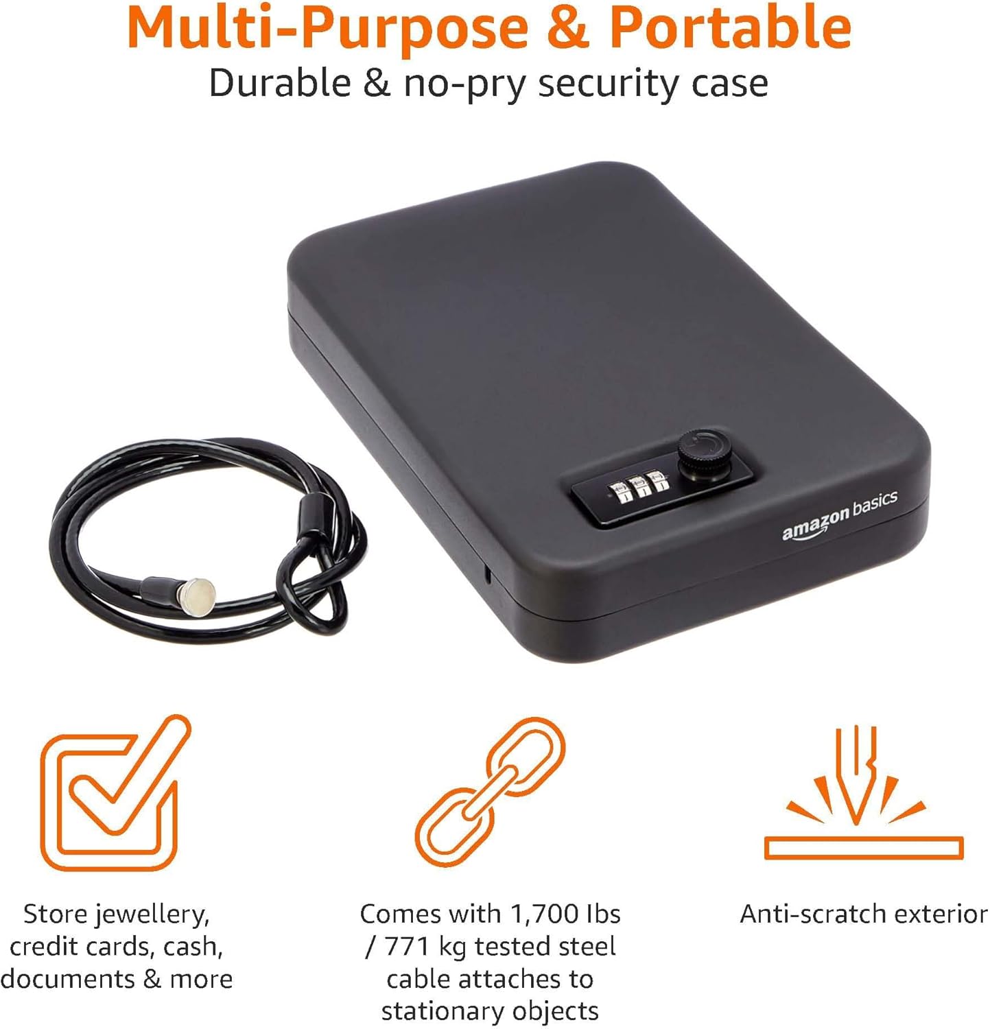 Thumbnail 2 de Amazon Basics Portable Security Lock Box Safe with Combination Lock (XL) – Black