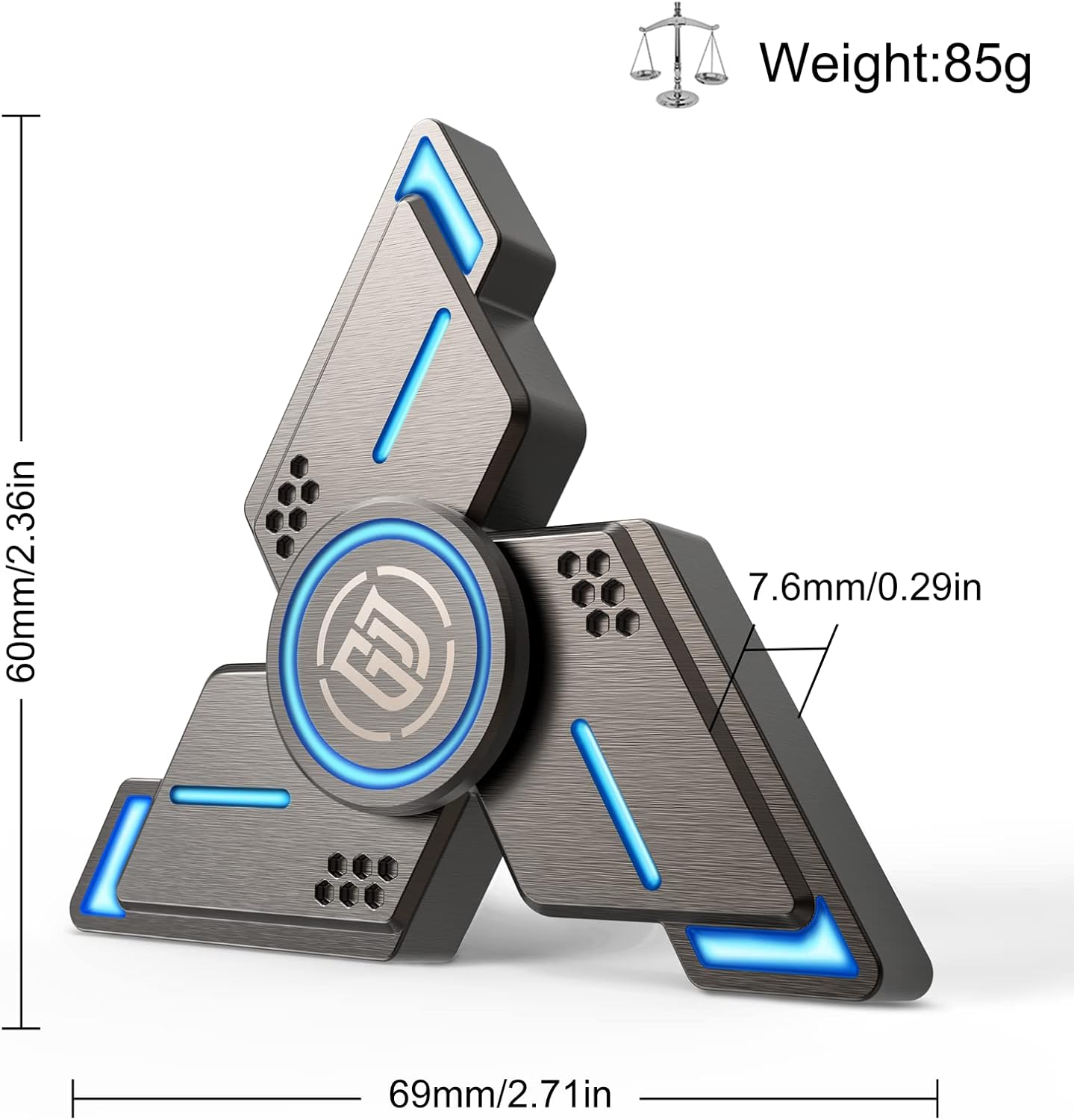 Detalle 2 de Coolden Fidget Spinner Metall — leuchtend im Dunkeln, Dreieck-Design, Hochgeschwindigkeit