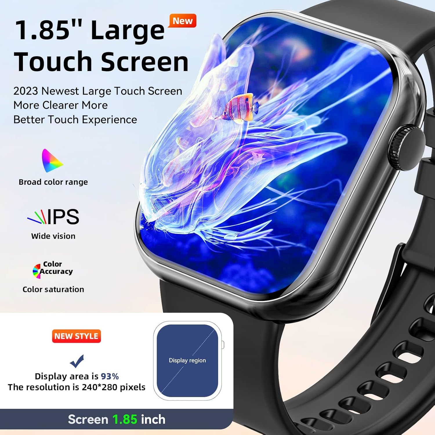 Detalle de Hwagol Smart Watch (Answer/Make Calls) 1.85-inch fitness tracker with Bluetooth calling