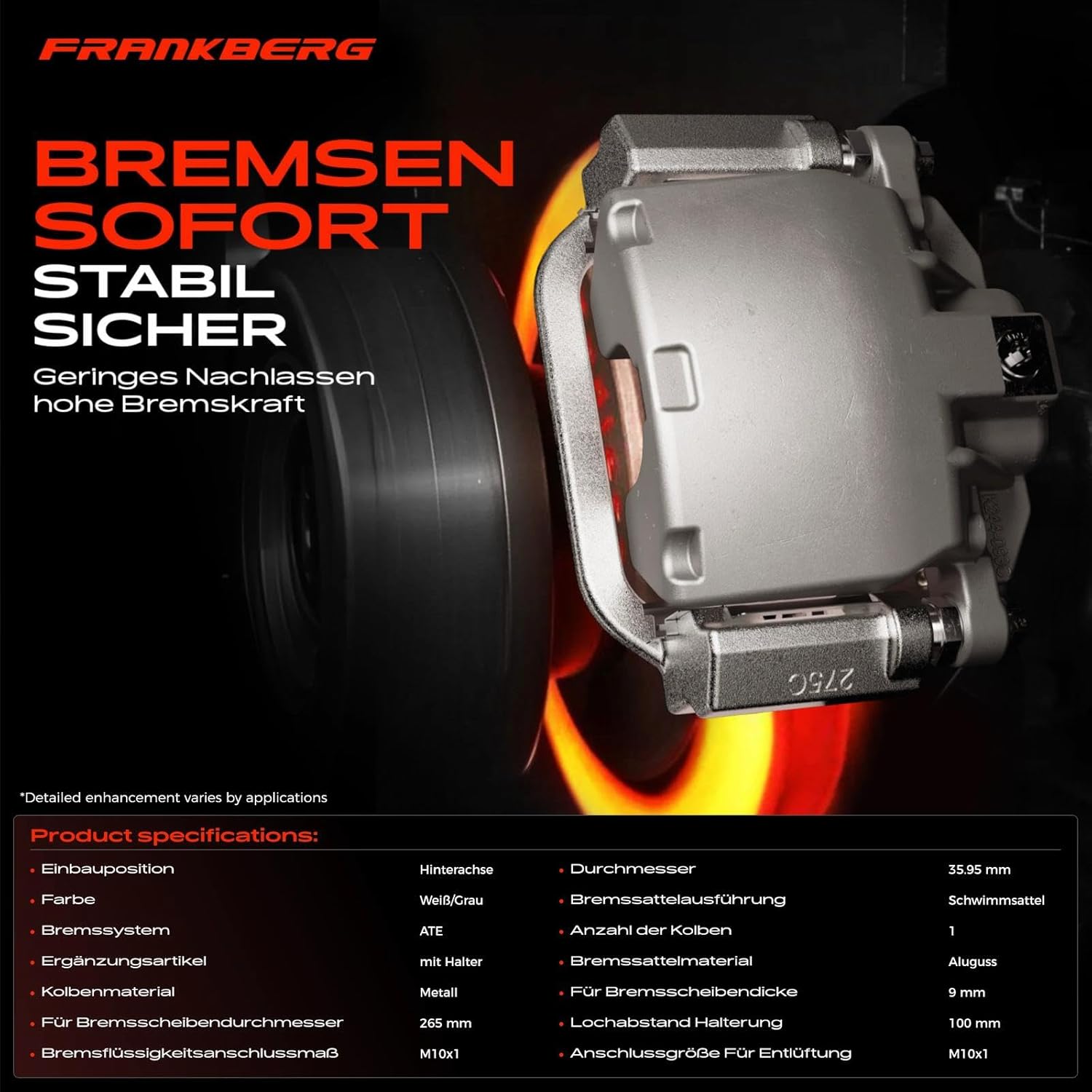 Detalle de Frankberg Bremssattel hinten aus Aluminium mit Halterung – Lochabstand 100 mm, kompatibel mit 3 BM BN (BN Replace)