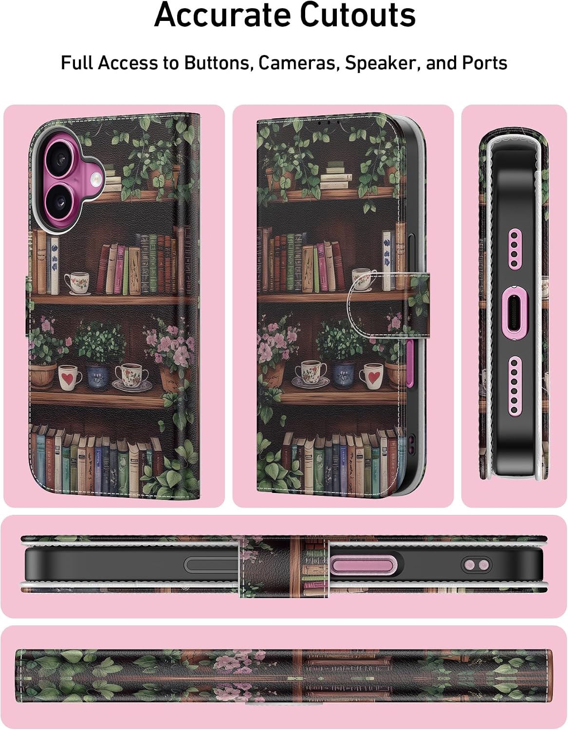 Detalle 2 de DEENAKIN iPhone 16 Wallet Case with Card Slots, Cash Clip and Kickstand