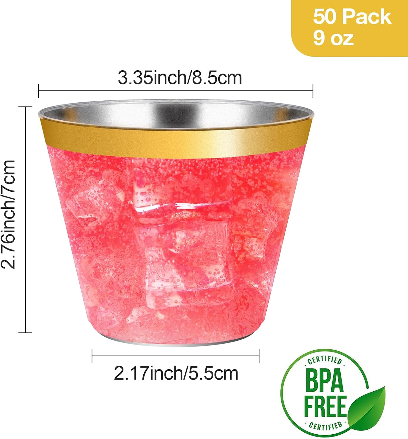 Detalle 2 de Goodluck 50PCS 9oz Gold Disposable Cups – Elegant Gold Rim Plastic Cocktail Cups