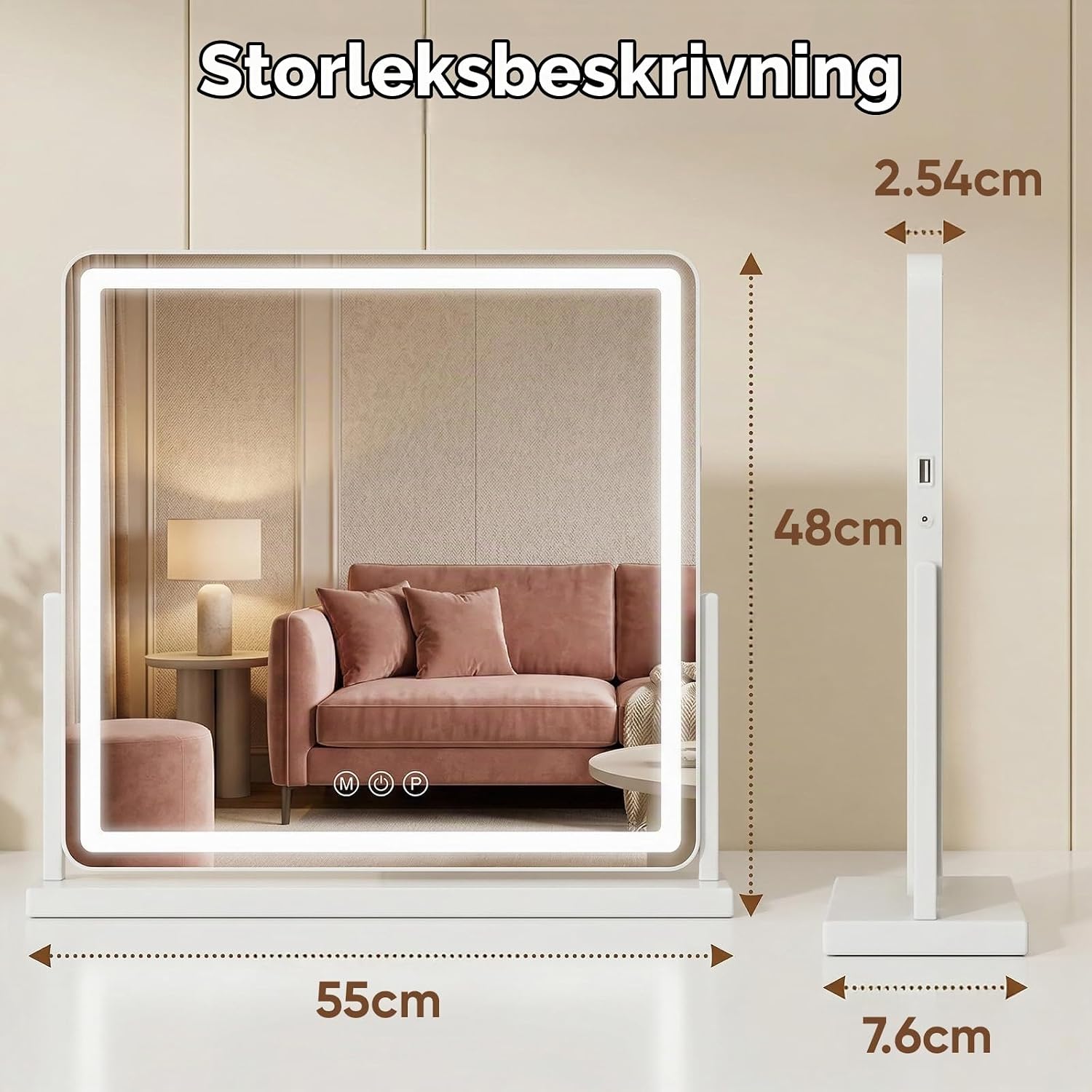 Detalle 2 de Antok sminkspegel 55 × 48 cm med LED-belysning och 10× förstoring
