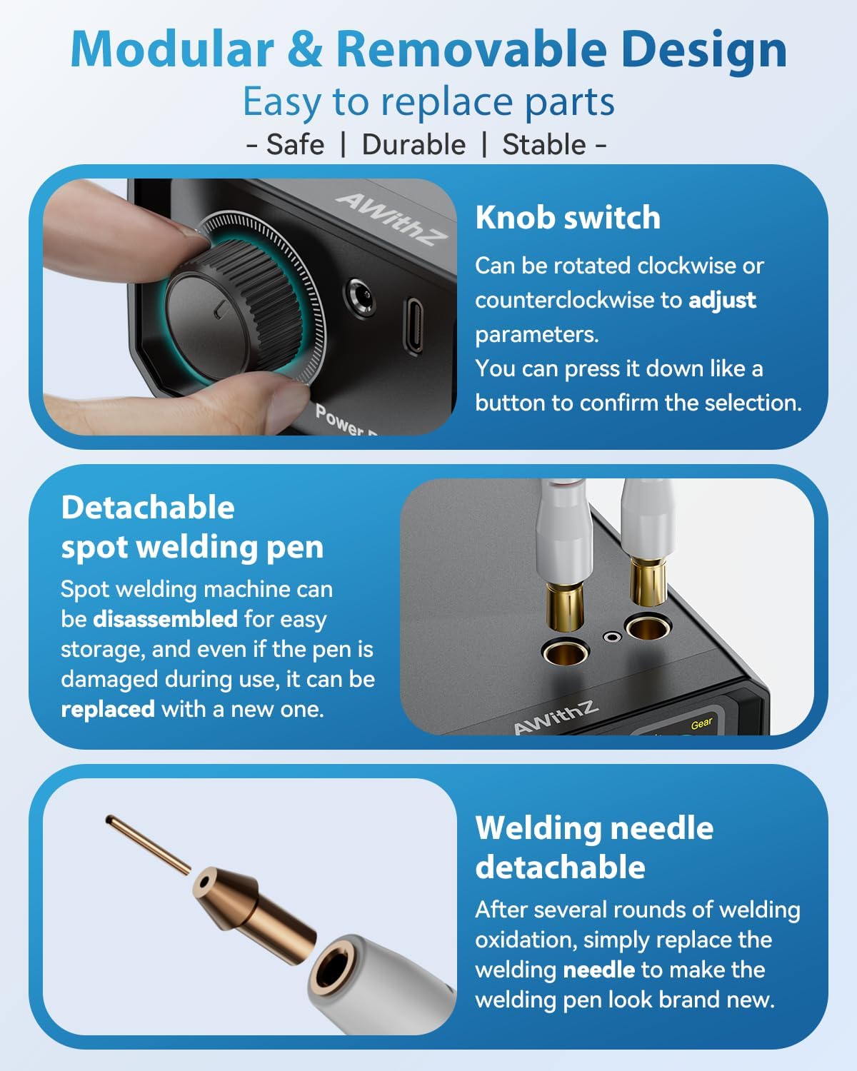 Thumbnail 4 de AWithZ UK1 : poste à souder par points sans fil 9000 W pour batteries DIY (commande au bouton rotatif)
