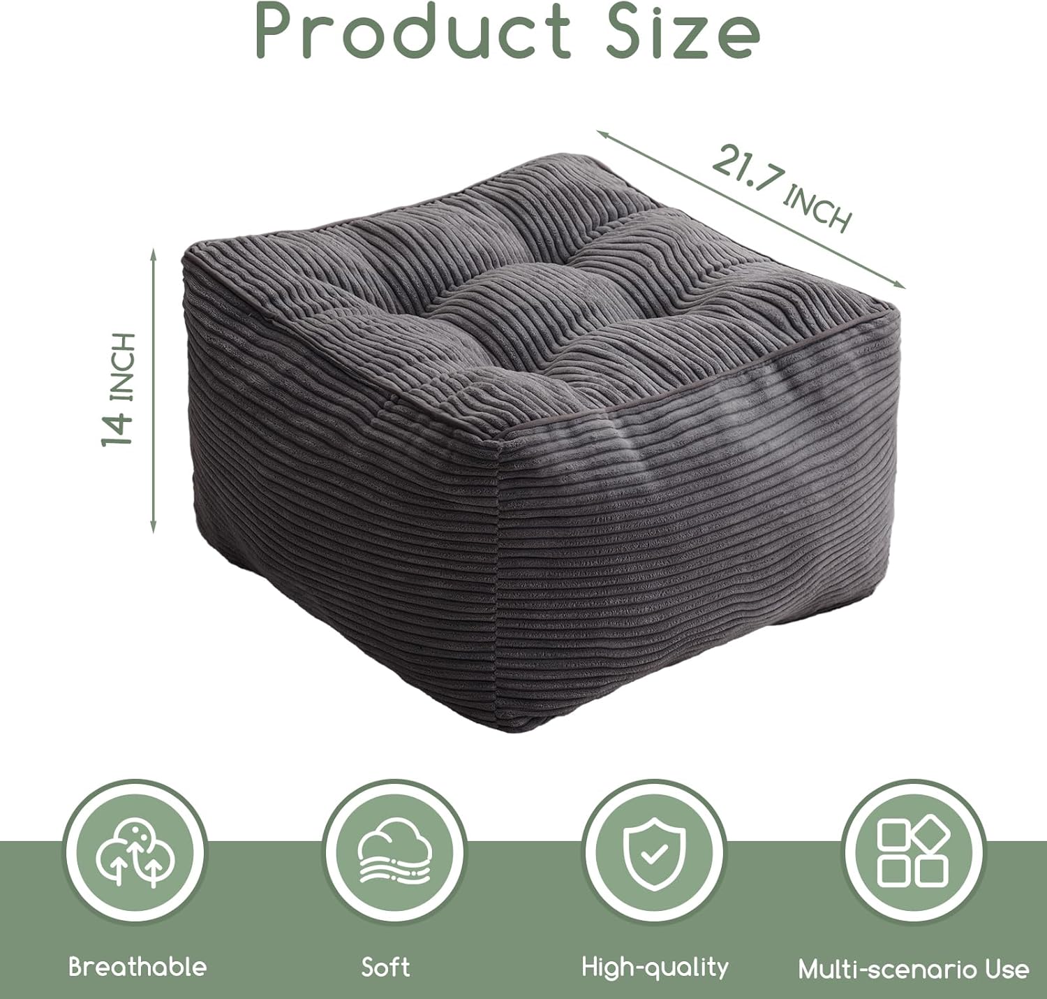 Thumbnail 1 de HIGOGOGO Square Pouf Ottoman 21 x 21