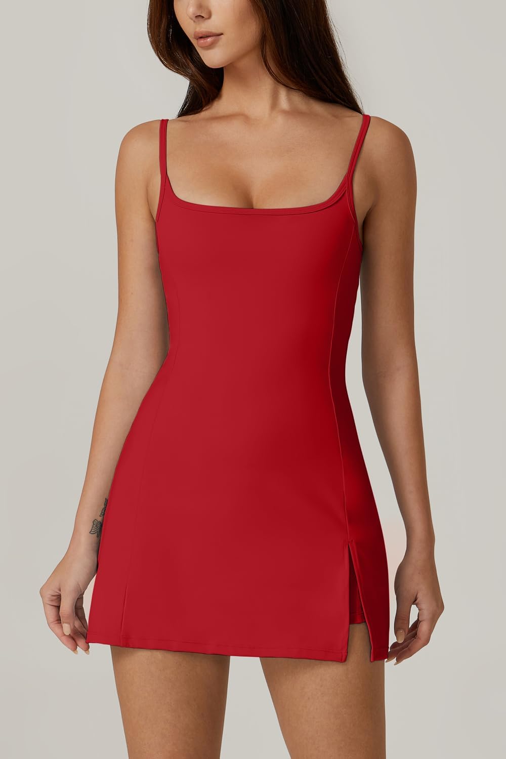 Detalle de QINSEN Women's Spaghetti Strap Tennis Dress with Built-in Shorts and Side Slit