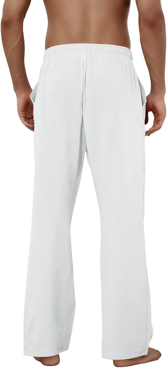 Detalle de Puimentiua Leinenhose Herren – Lang, locker sitzende Sommerhose aus Baumwoll-Leinen-Mischung