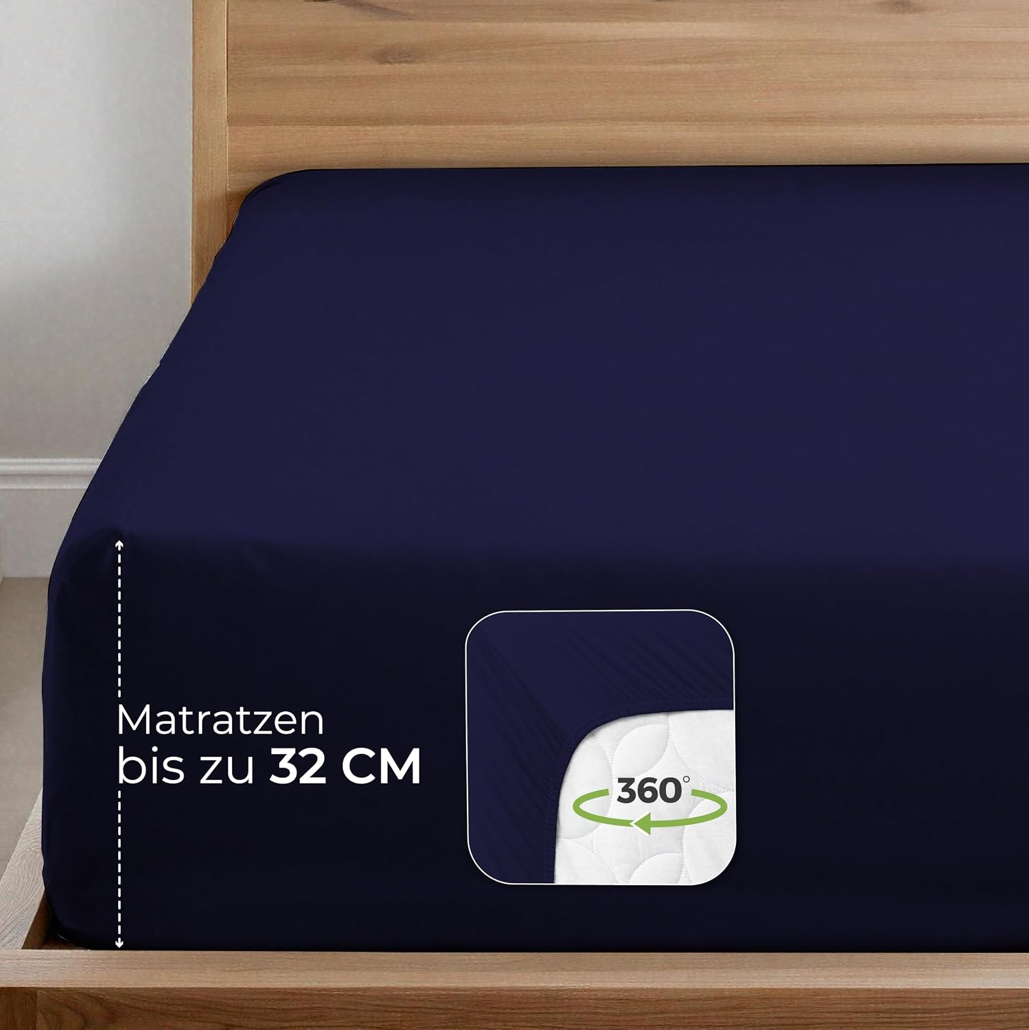 Detalle de Dreamzie Premium Spannbettlaken Dunkelblau 90x200 cm bis 100x200 cm – 100% Bio-Baumwolle, 150 g/m², GOTS & OEKO-TEX