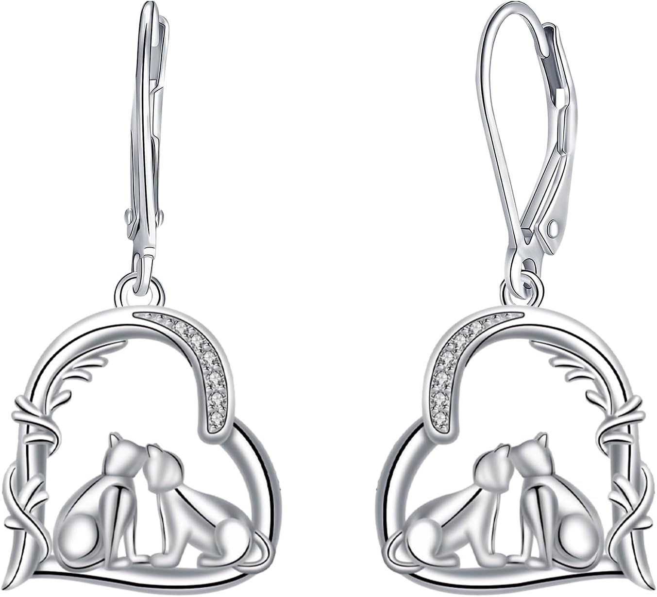Detalle de J.MUEN Damen Ohrringe 925 Sterling Silber – Katzenanhänger, Geschenkbox inkl. Schmuckverpackung