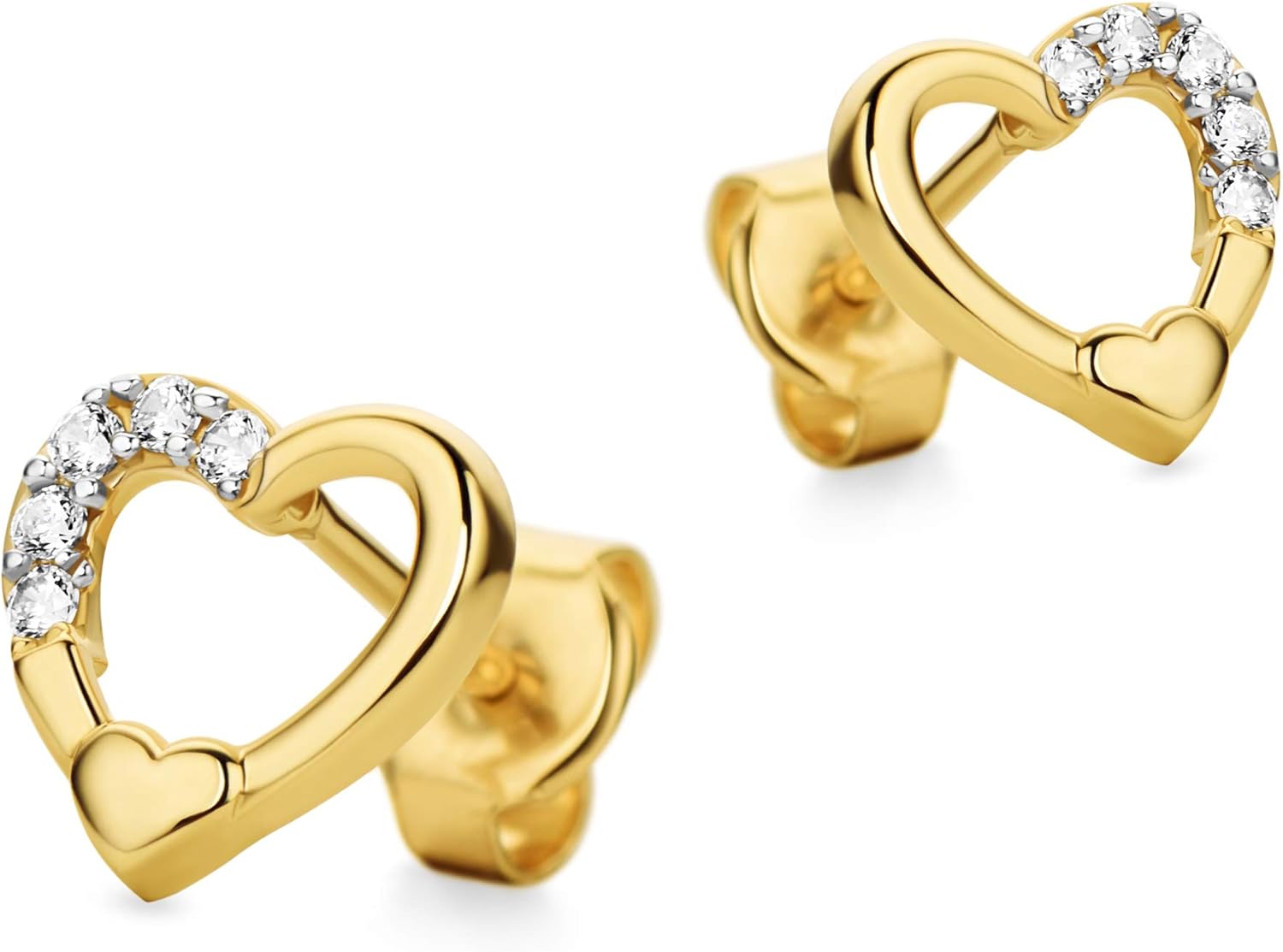 Thumbnail 1 de Orecchini in oro giallo 585 14 carati con cuore e zirconi – stile semplice e luce